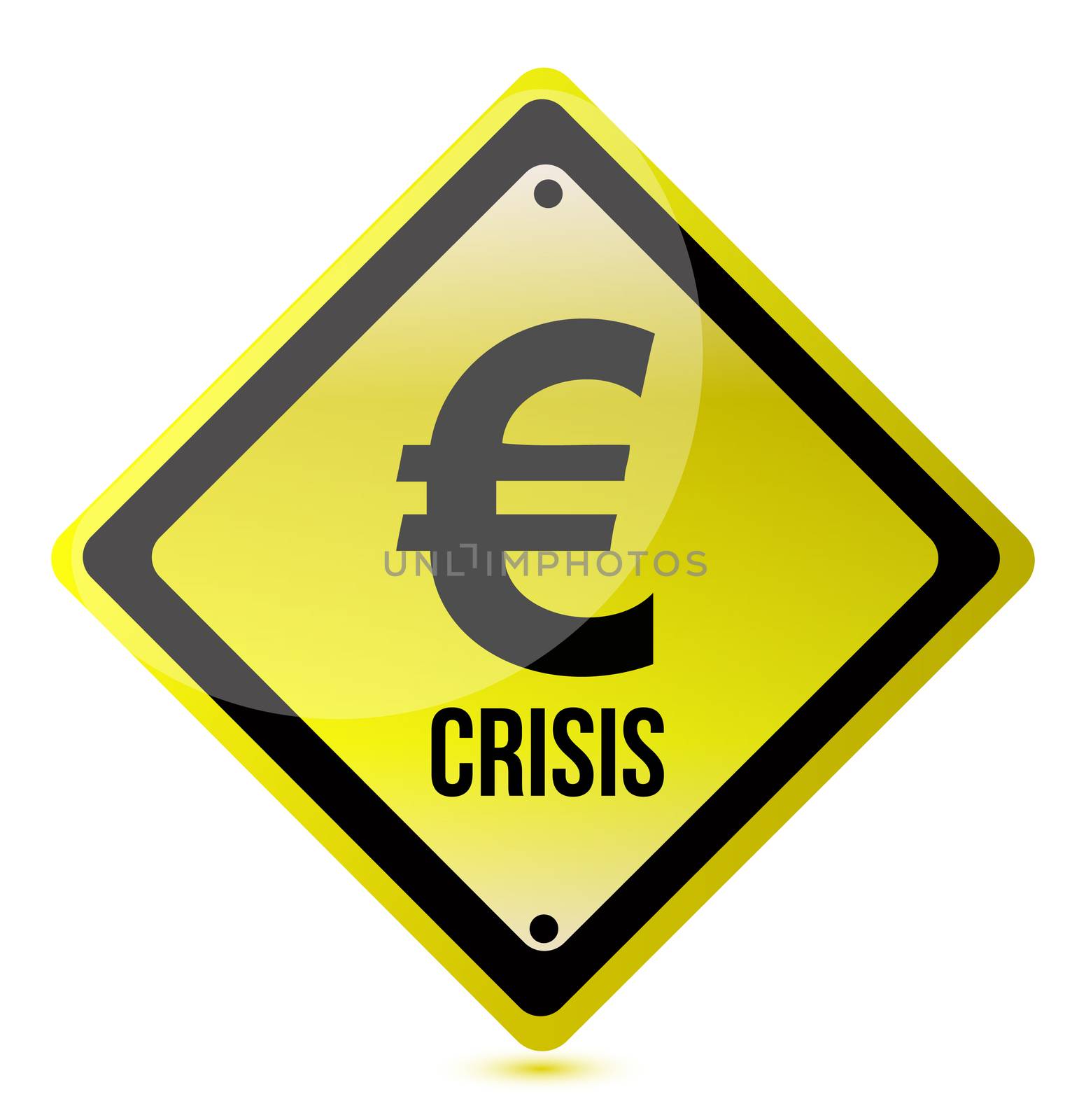 yellow euro crisis sign illustration design on white