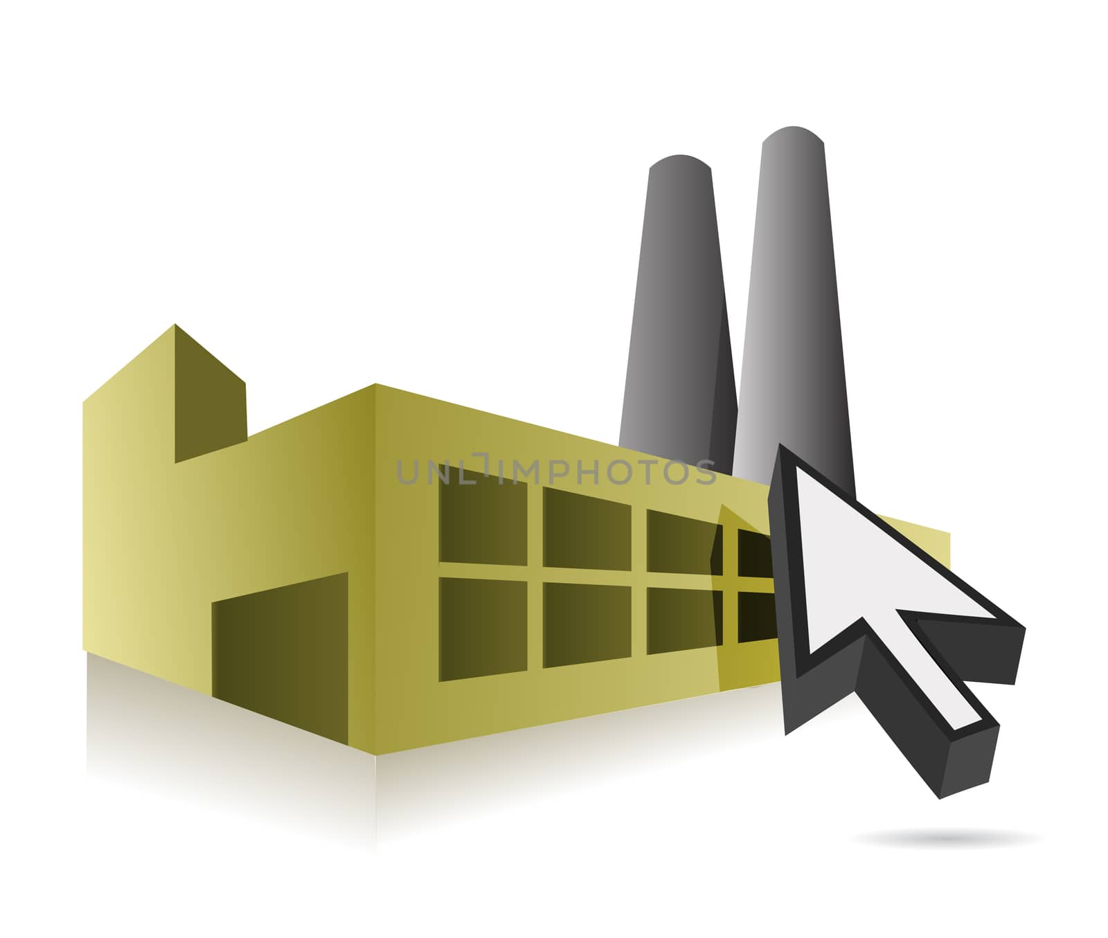Online Factory and cursor illustration design over white