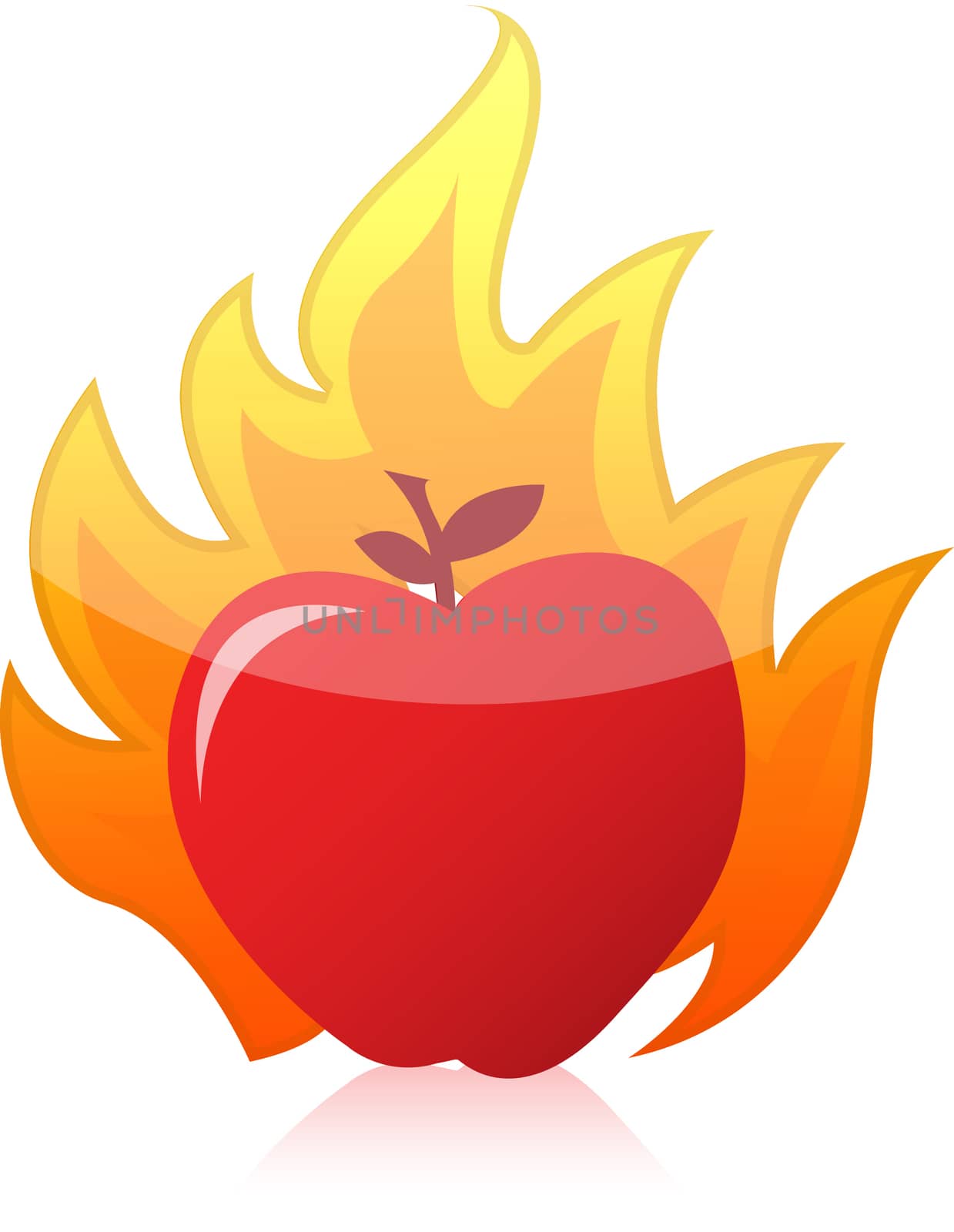 Red apple in the fire