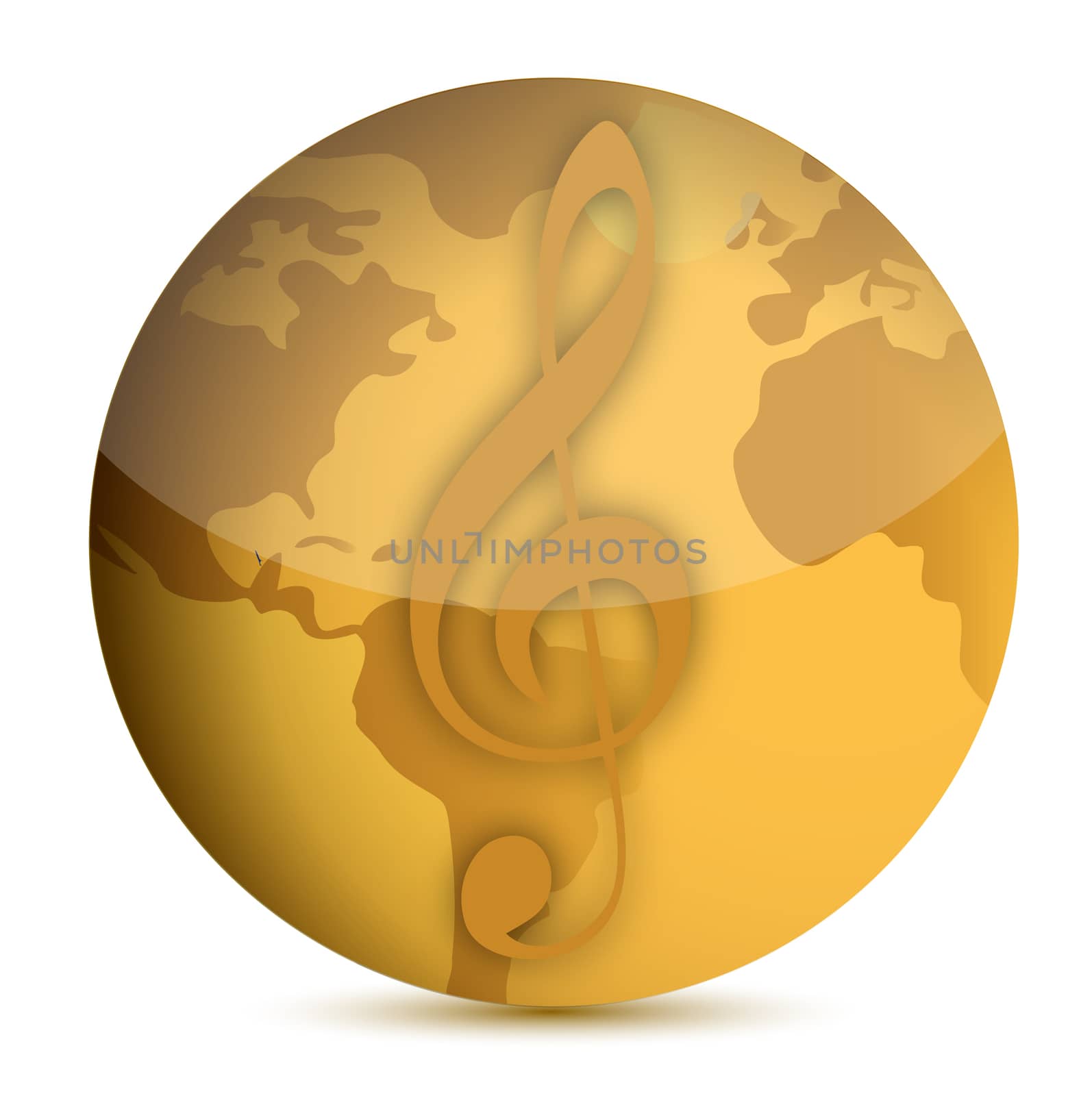 globe with music note illustration design over white
