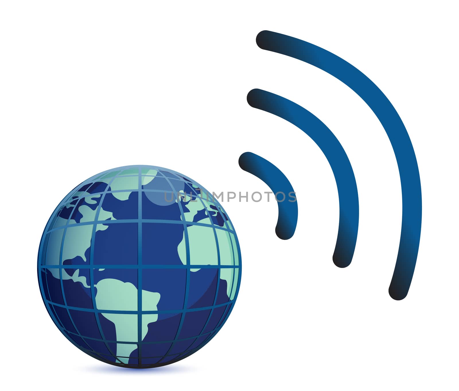 wireless connection with the earth globe isolated over white