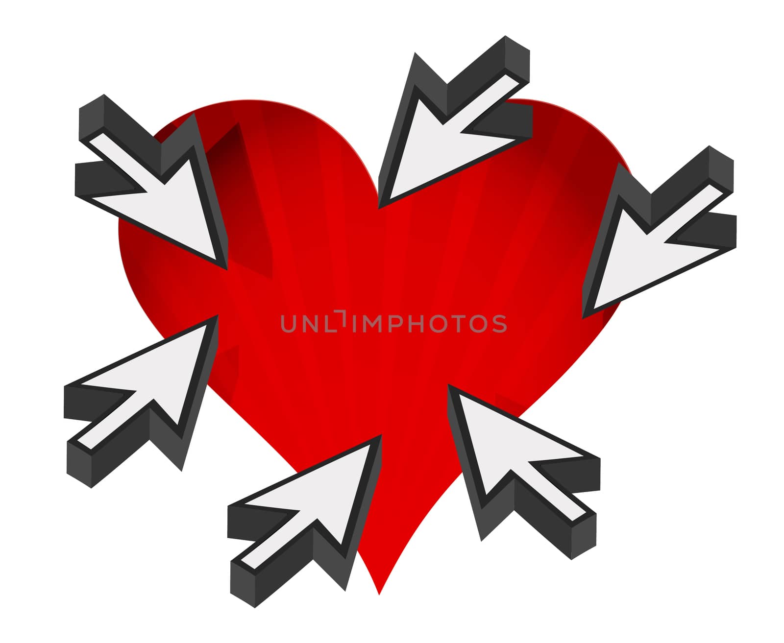 love heart with cursor arrows around with a white background