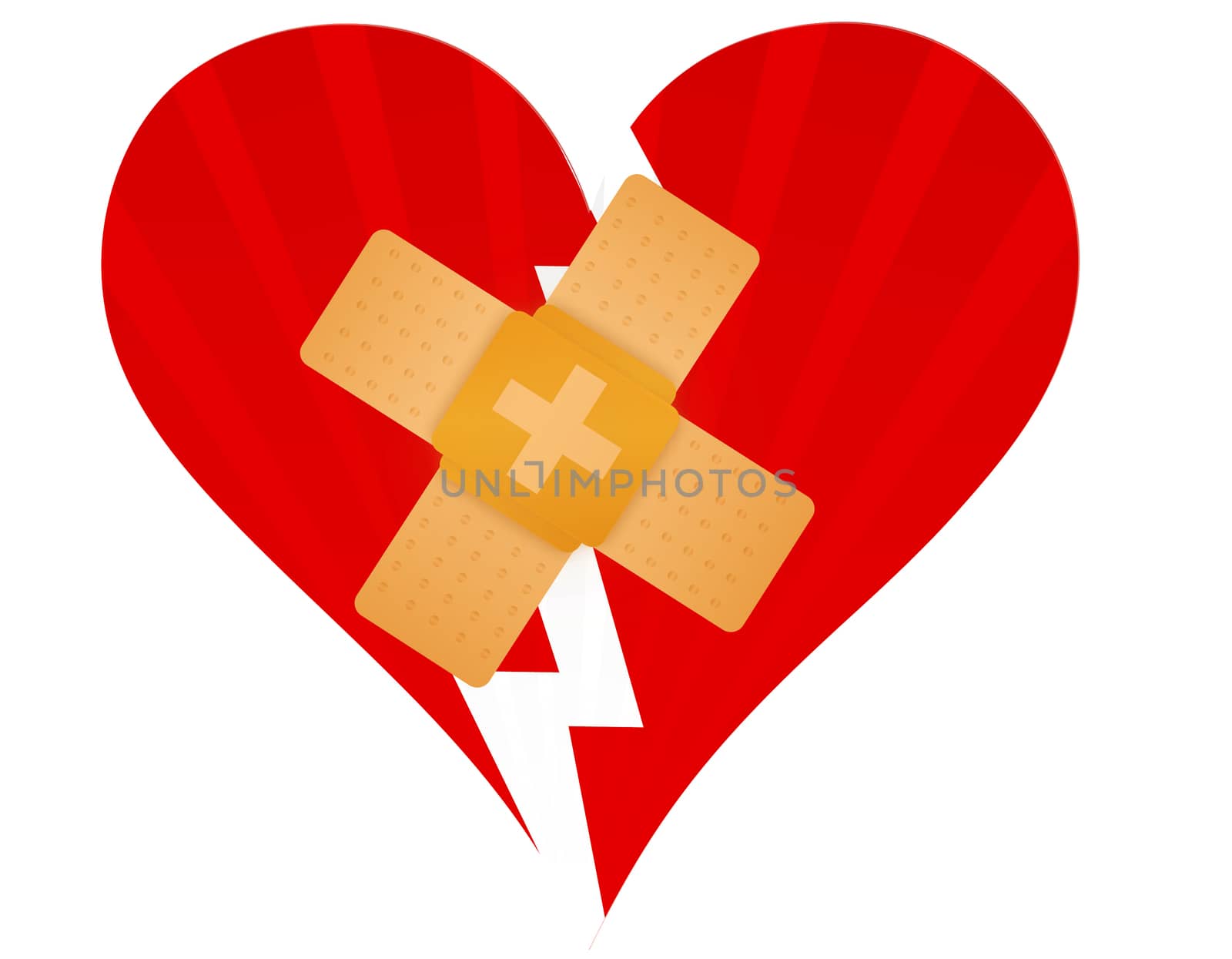 Broken heart with a band aid illustration design over white