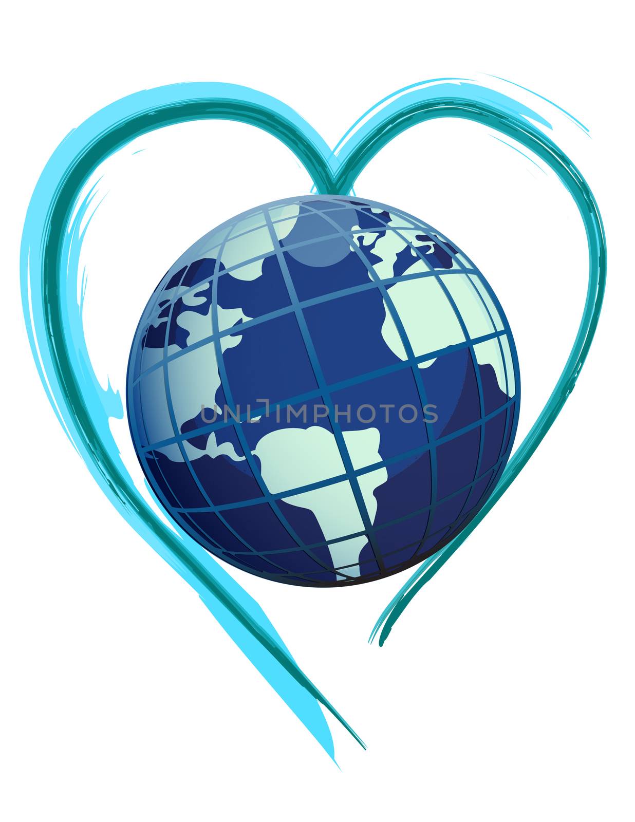 earth globe over a bush heart illustration design