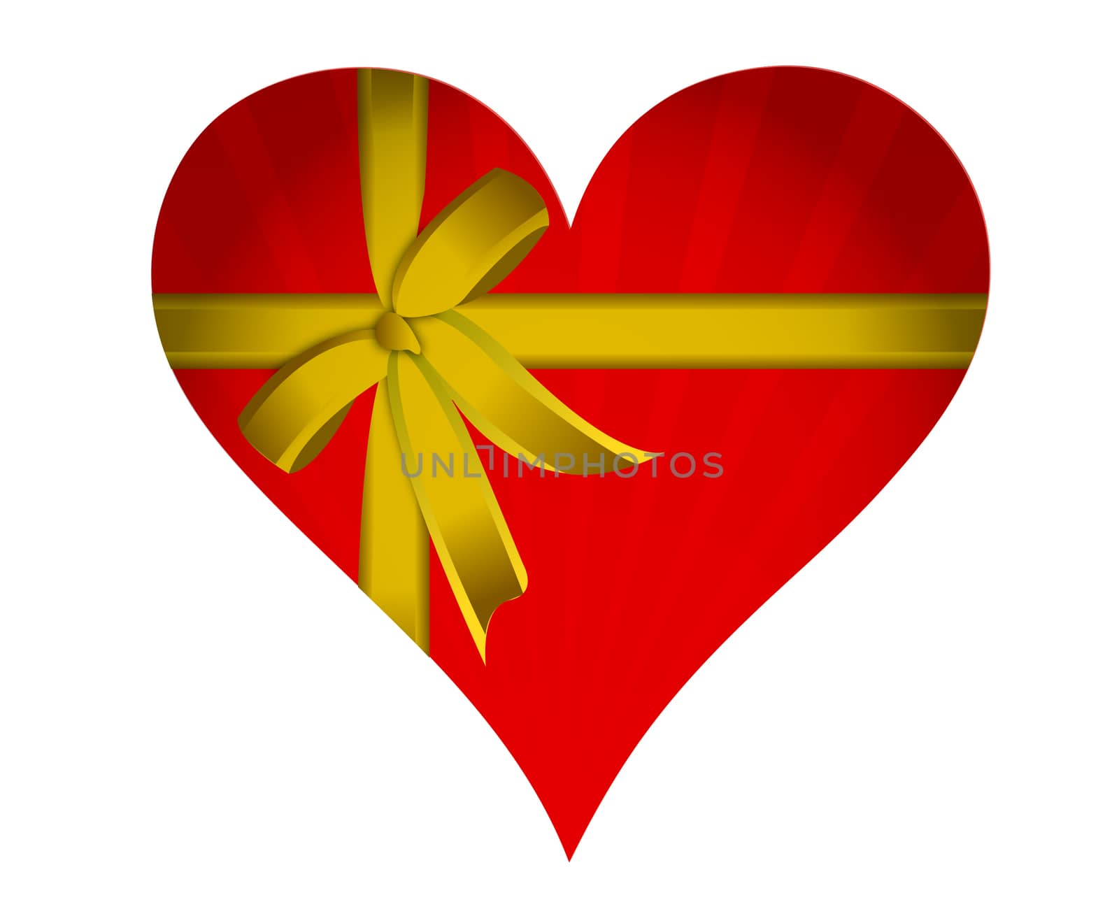 Red heart with golden ribbon