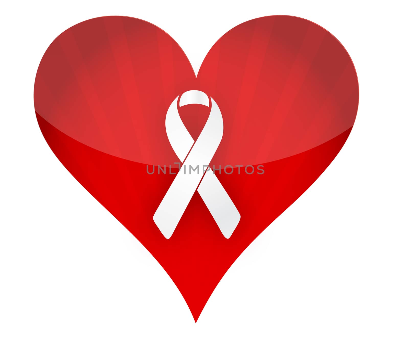 red heart with white ribbon illustration design over white
