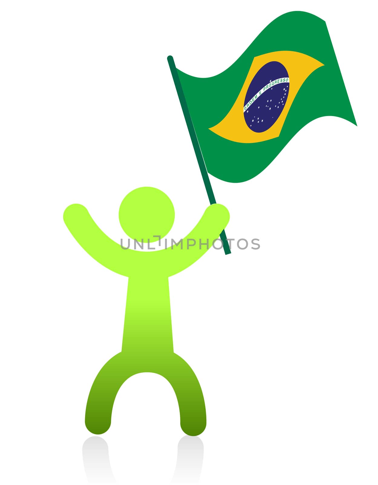 Icon man waiving a Brazilian flag illustration