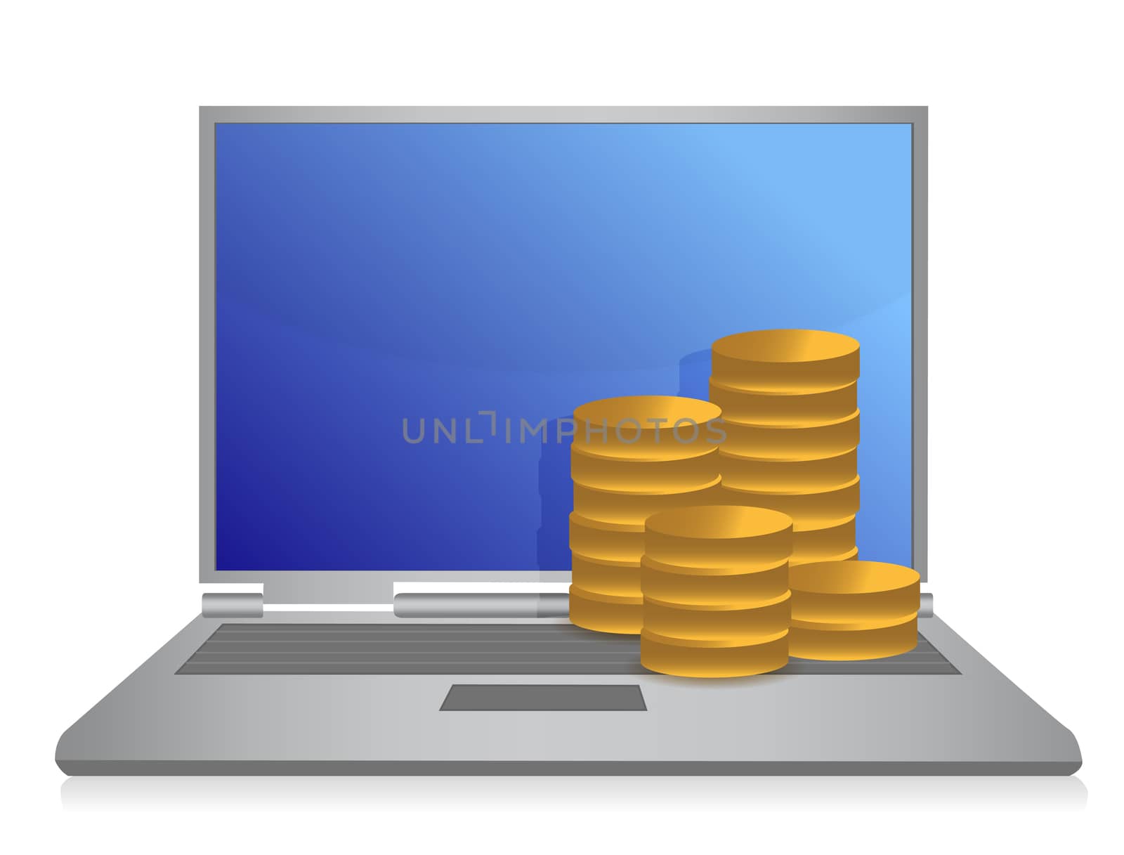 Laptop with money illustration design over white background