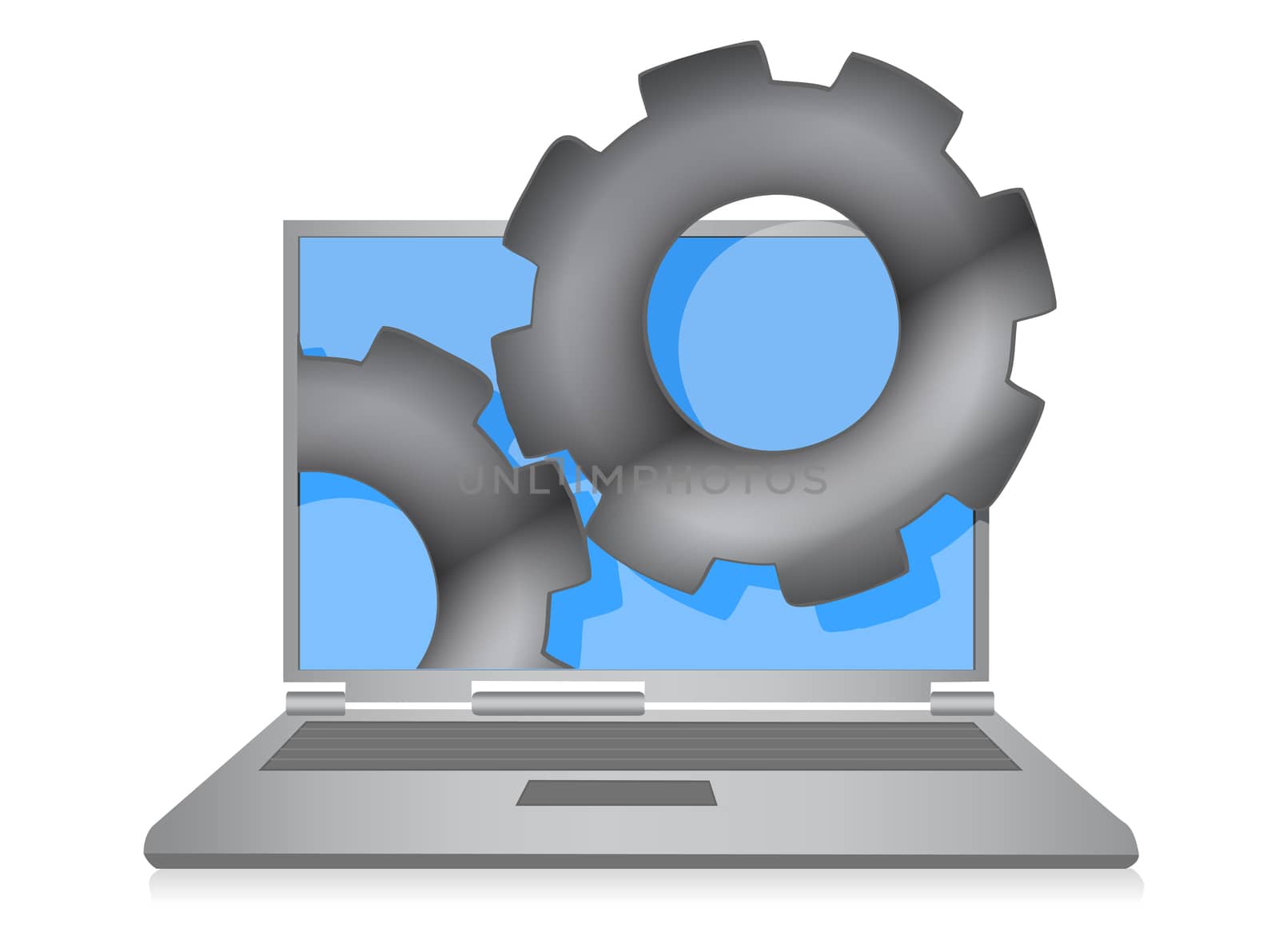 Laptop cloud computing gears illustration design