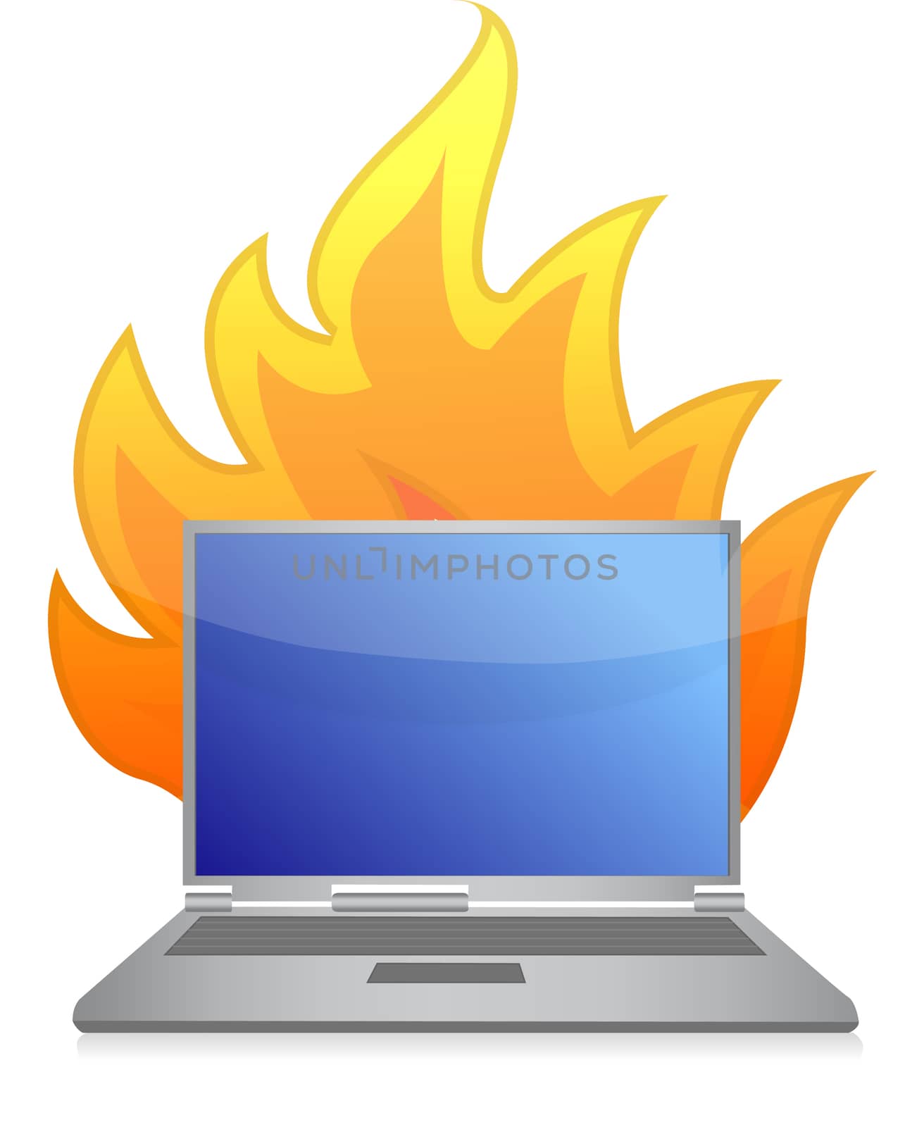 Laptop icon with flames rising illustration design