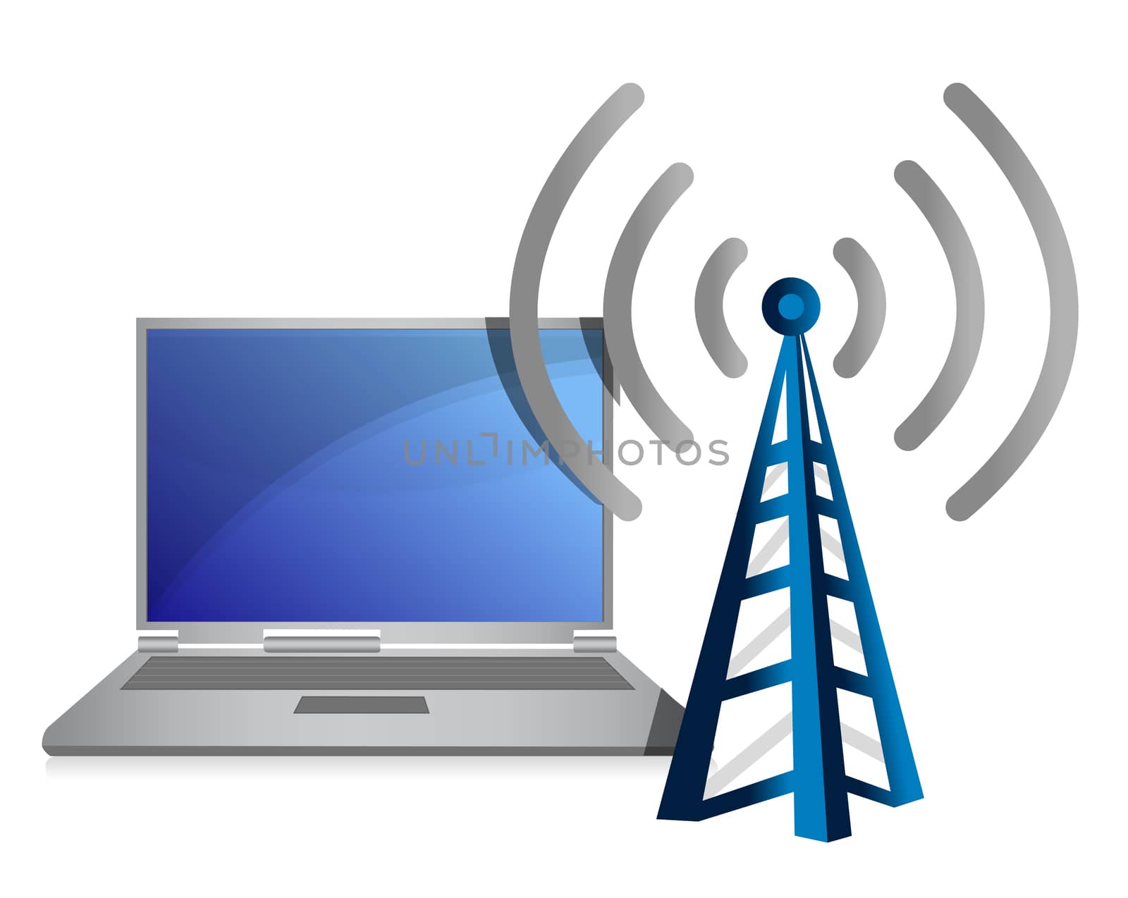 laptop with wifi tower illustration design over white