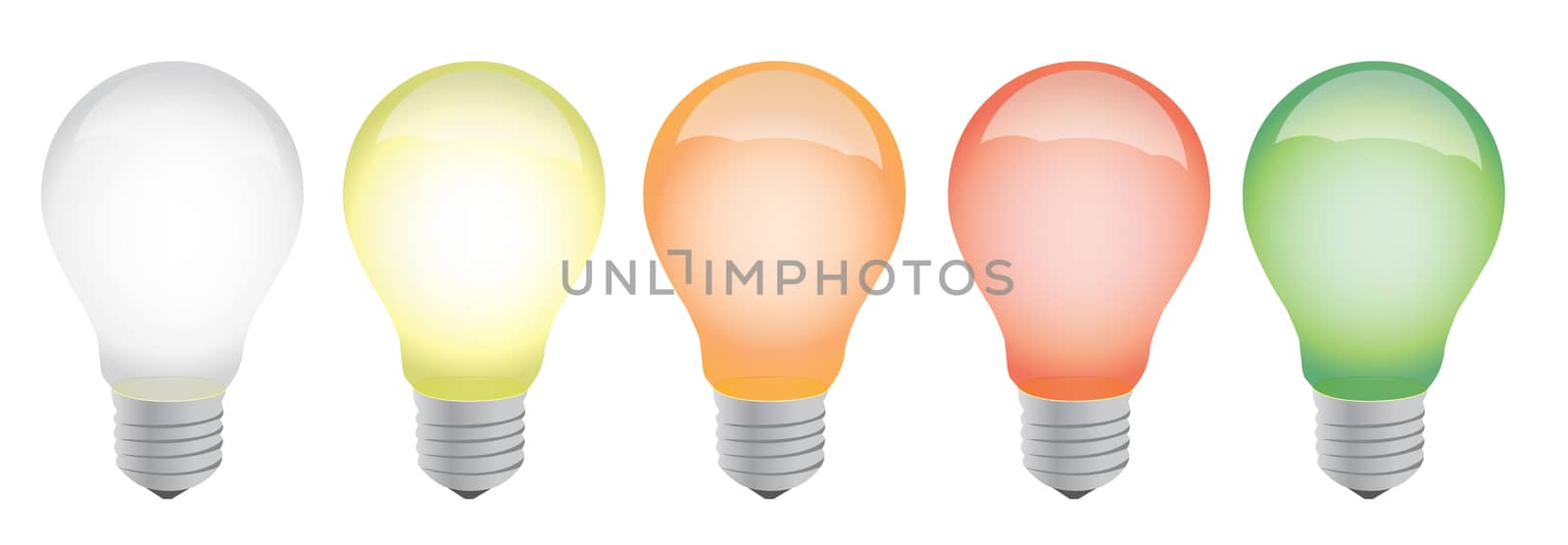 different color lightbulbs illustration design over white