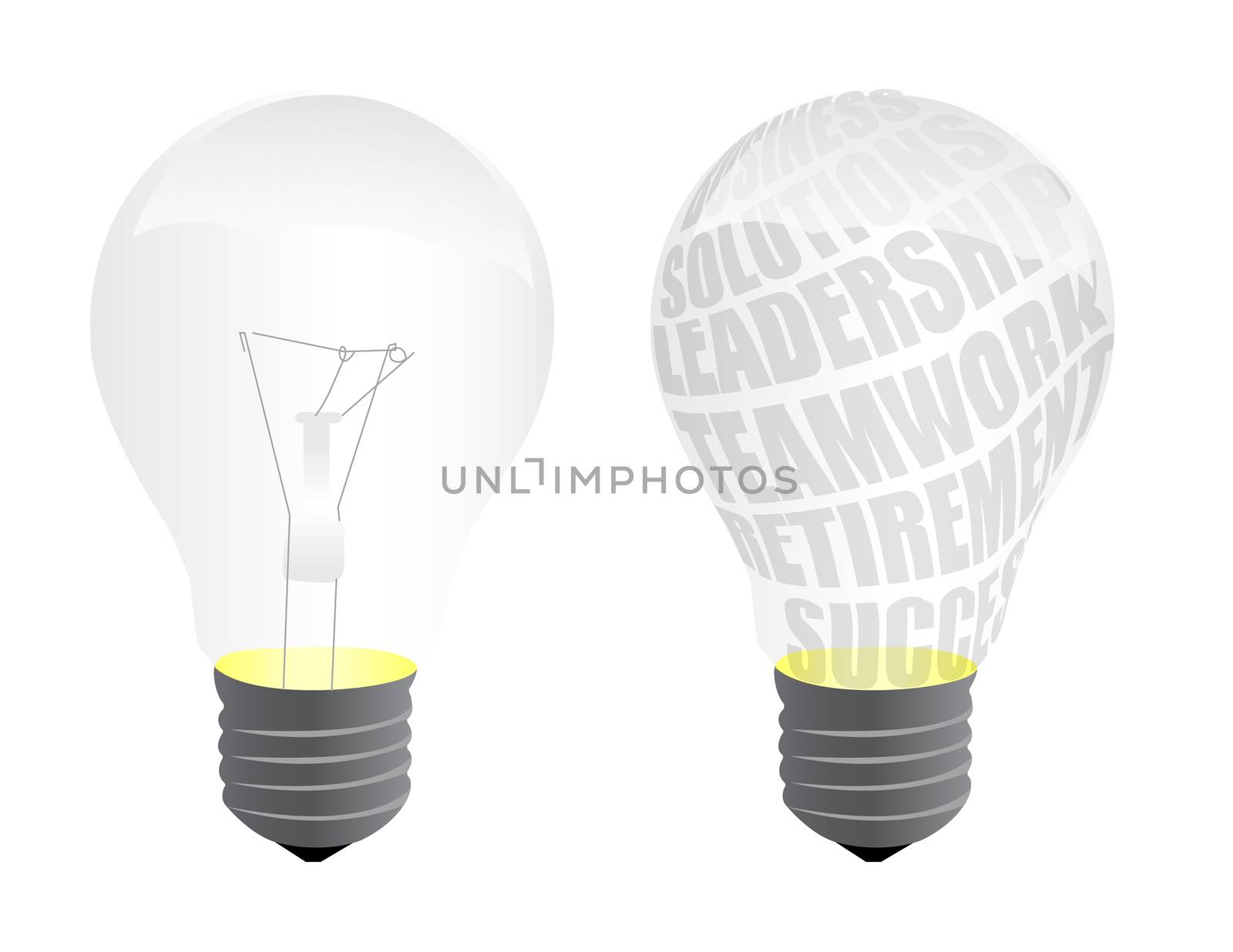 Realistic light bulb with business words. Vector file available. / Light bulb