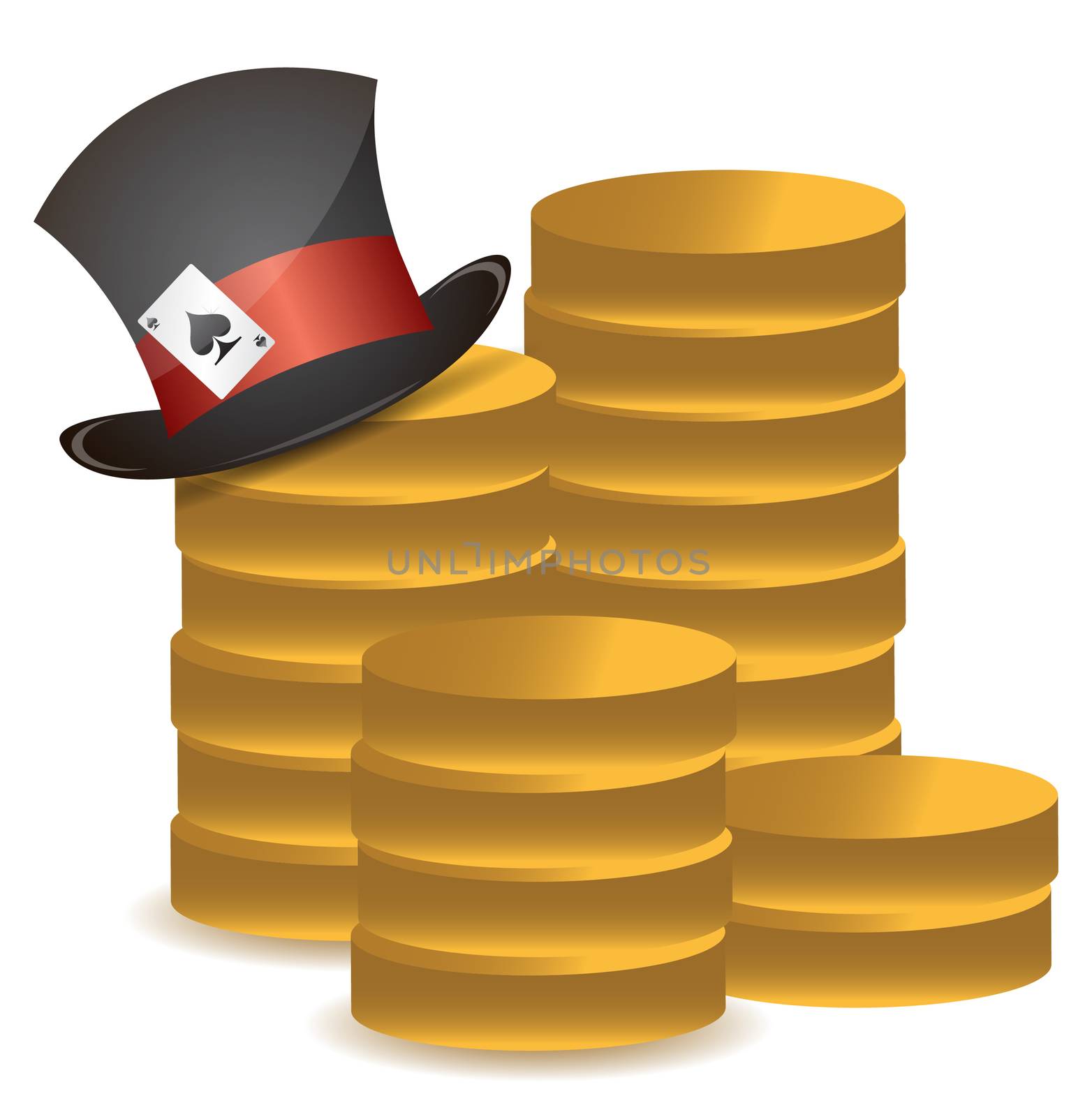 stack of coins and lucky hat illustration design