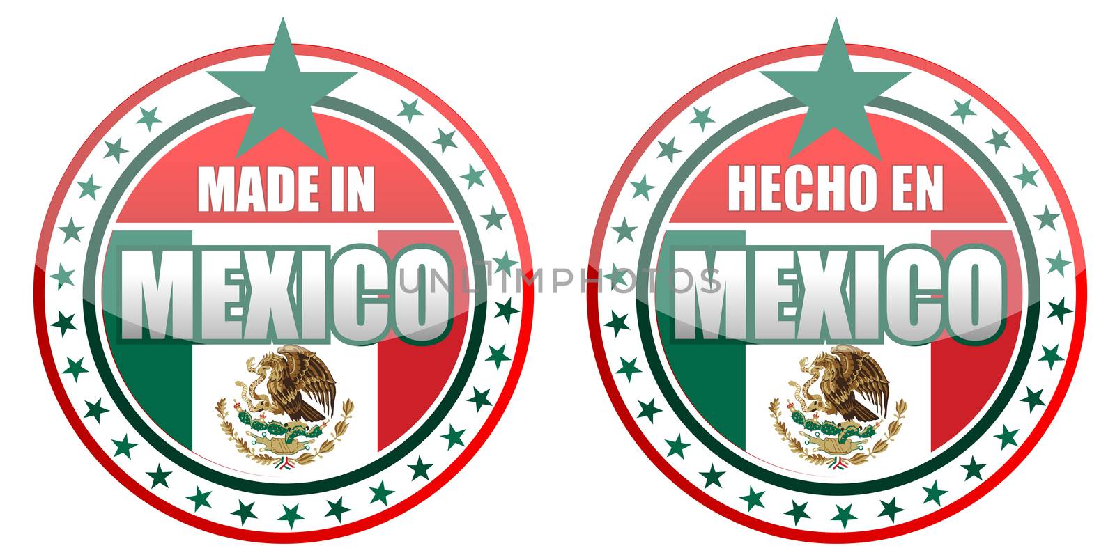 Circular illustration made in Mexico stamp isolated over a white background.