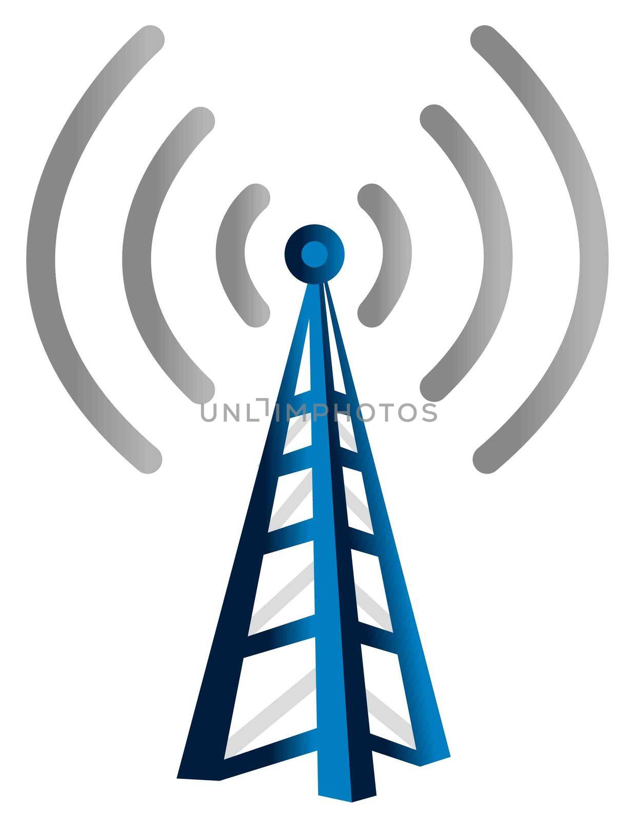 Blue wireless technology tower isolated over a white background / Wireless Tower