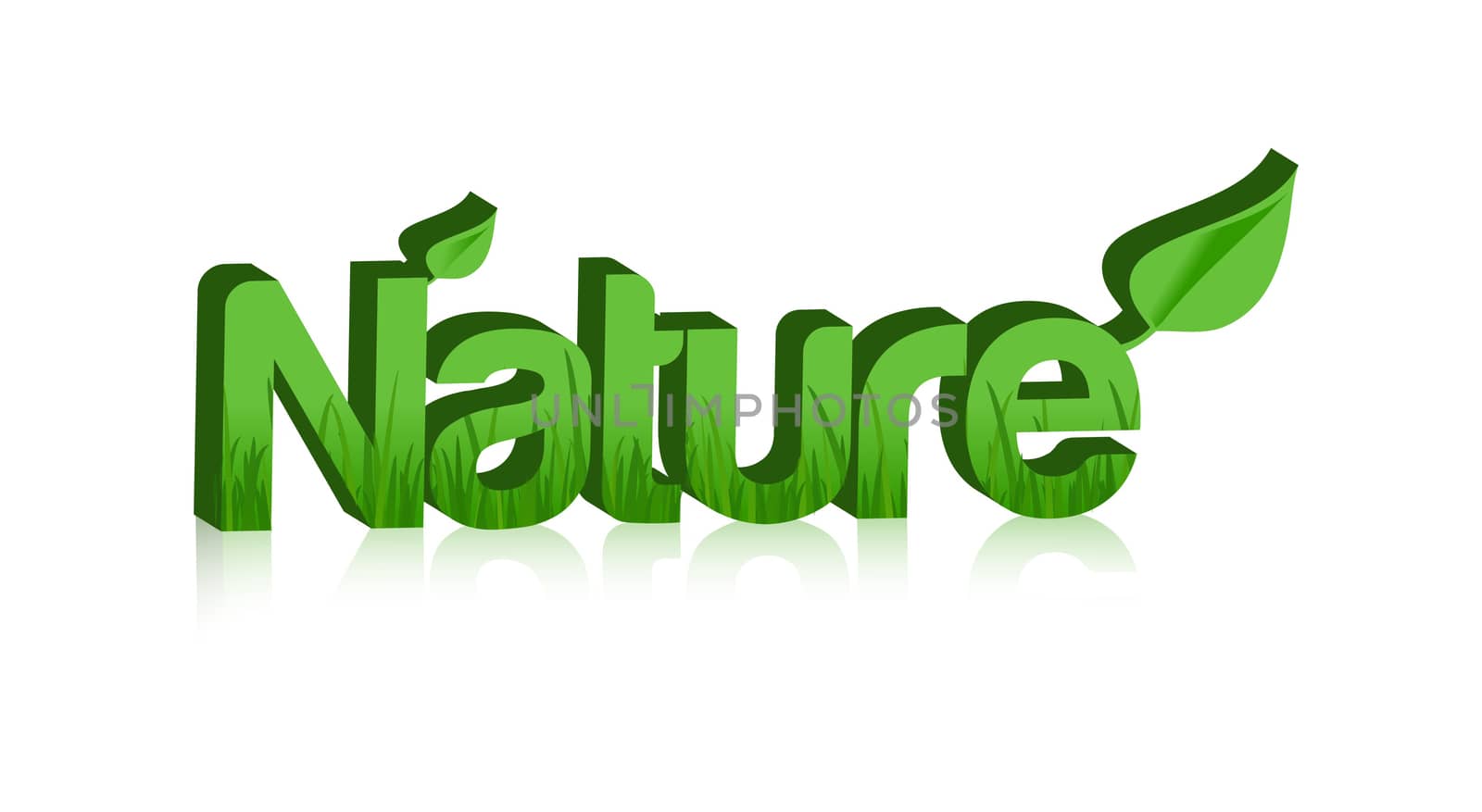 Nature word in 3d with grass inside and isolated over a white background. / Nature