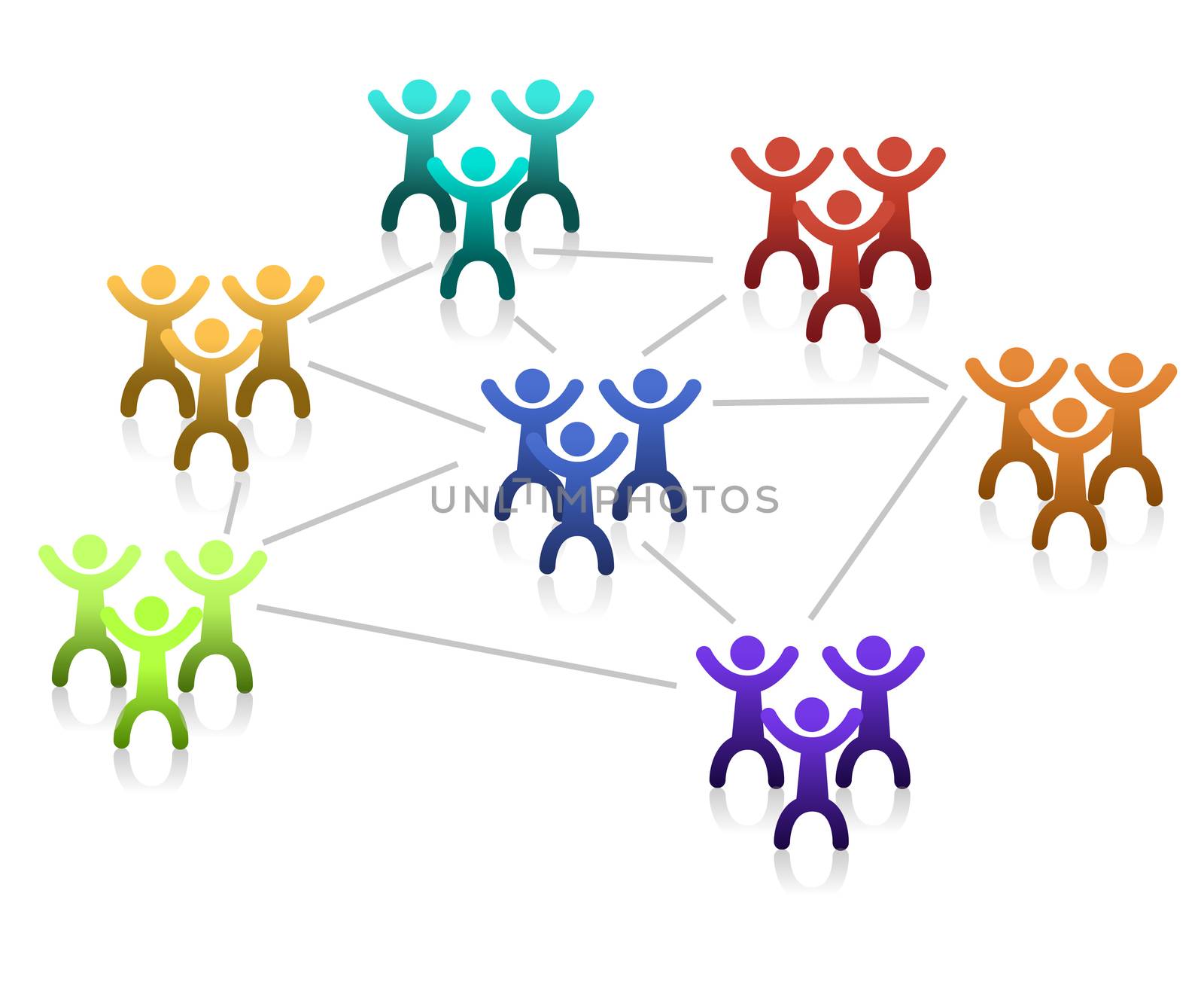 Networking teamwork graph isolated over a white background.