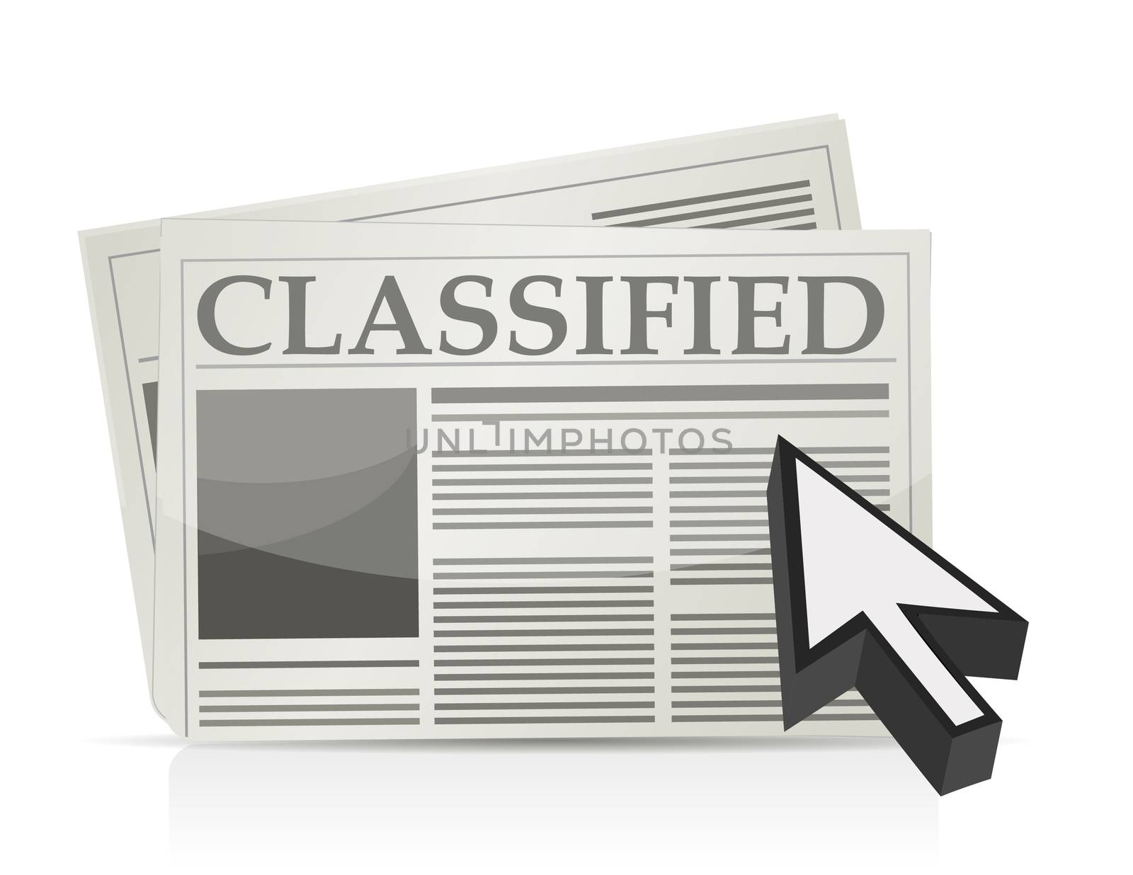 Newspaper classified ads page and cursor