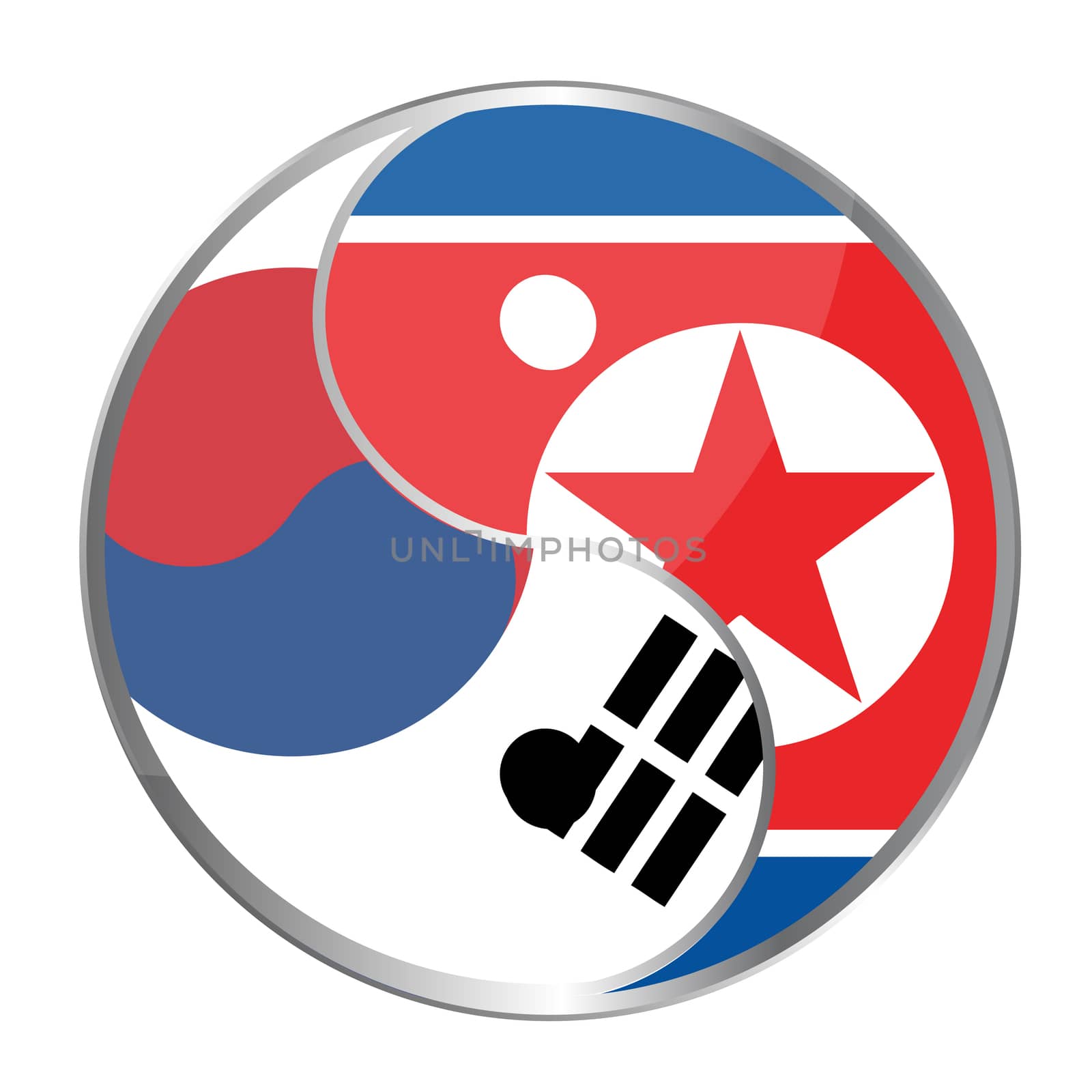 Ying yan symbol with the North Korea and South korea flags.