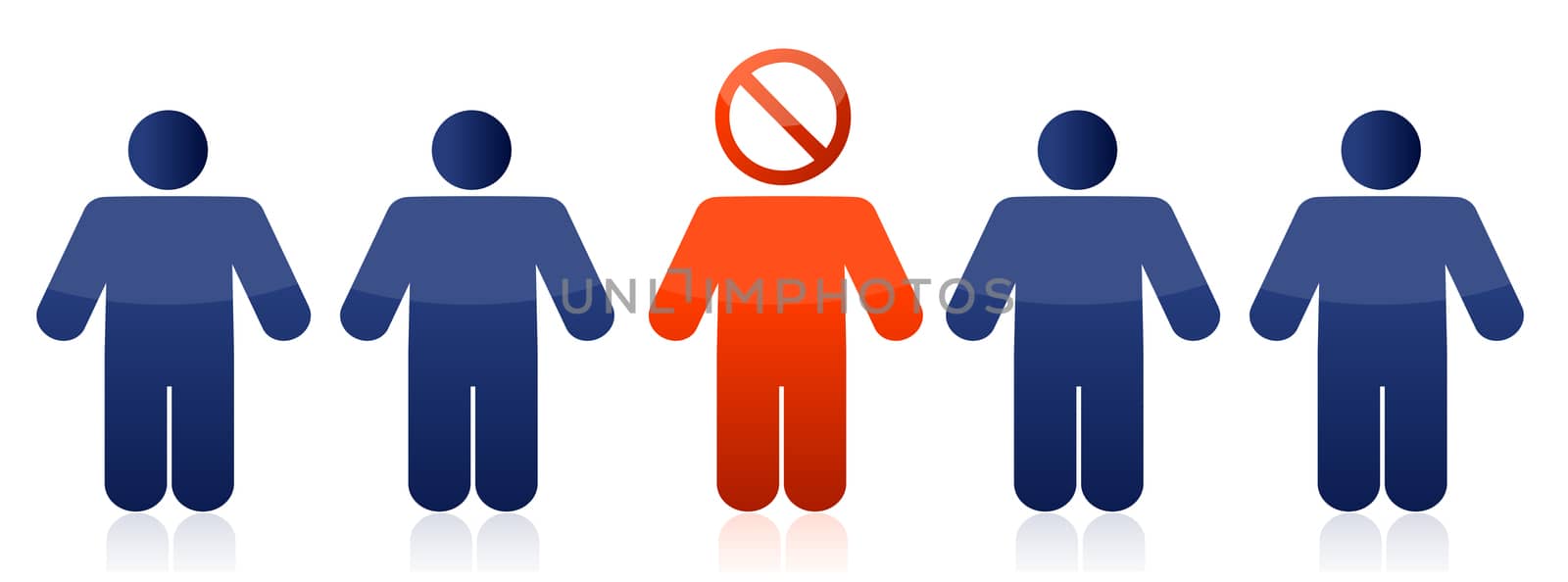 Row of people with do not sign illustration design