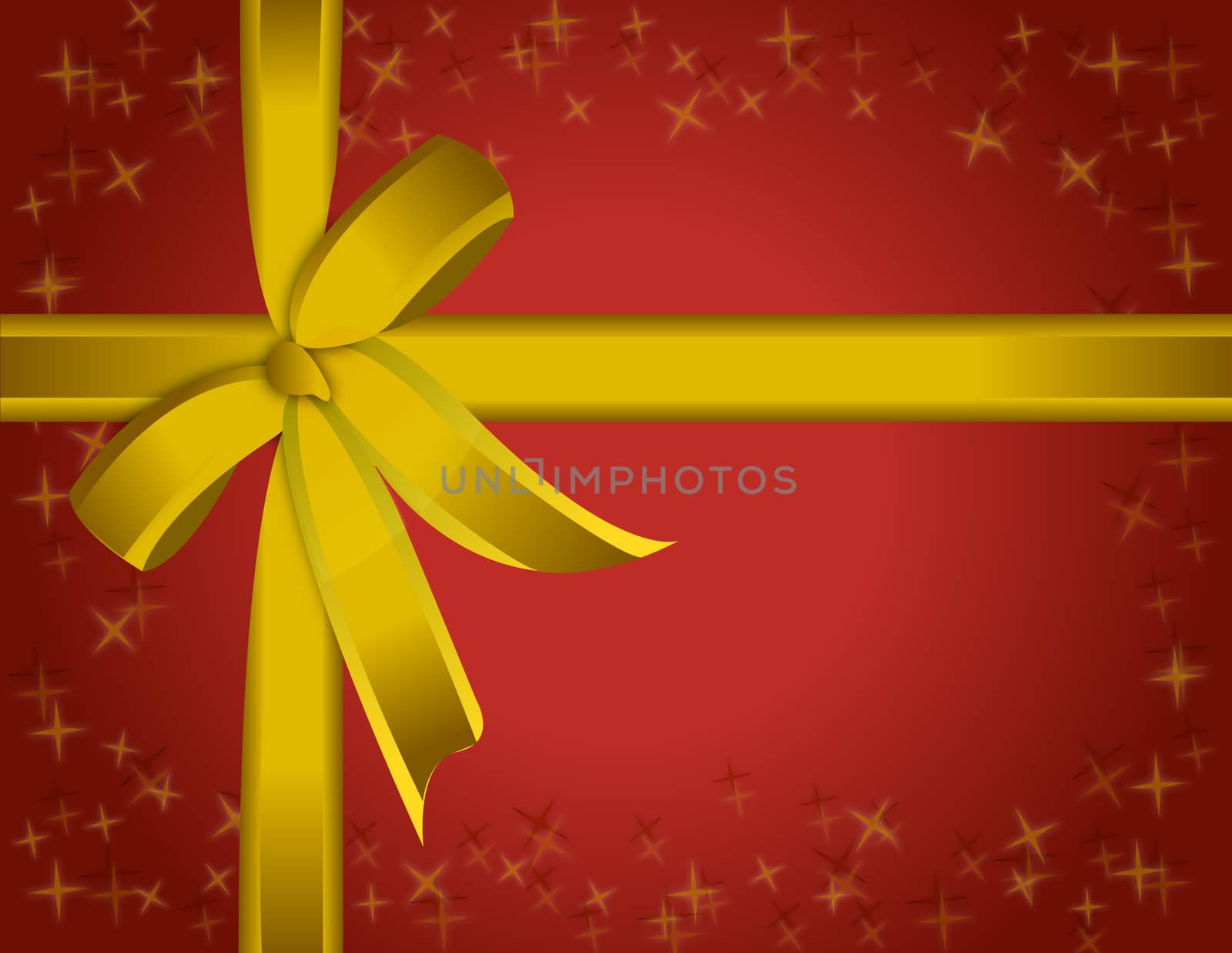 Beautiful red paper and golden ribbon present.