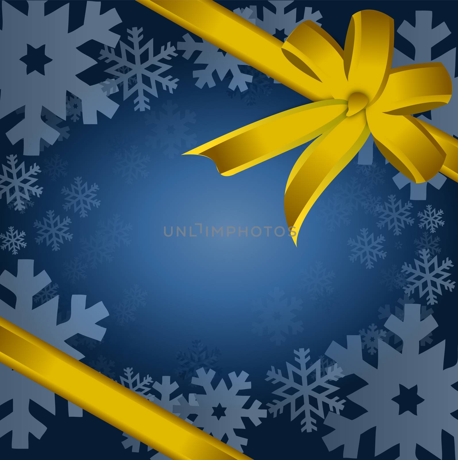 Detail illustration of gold christmas gift, ribbon, bow