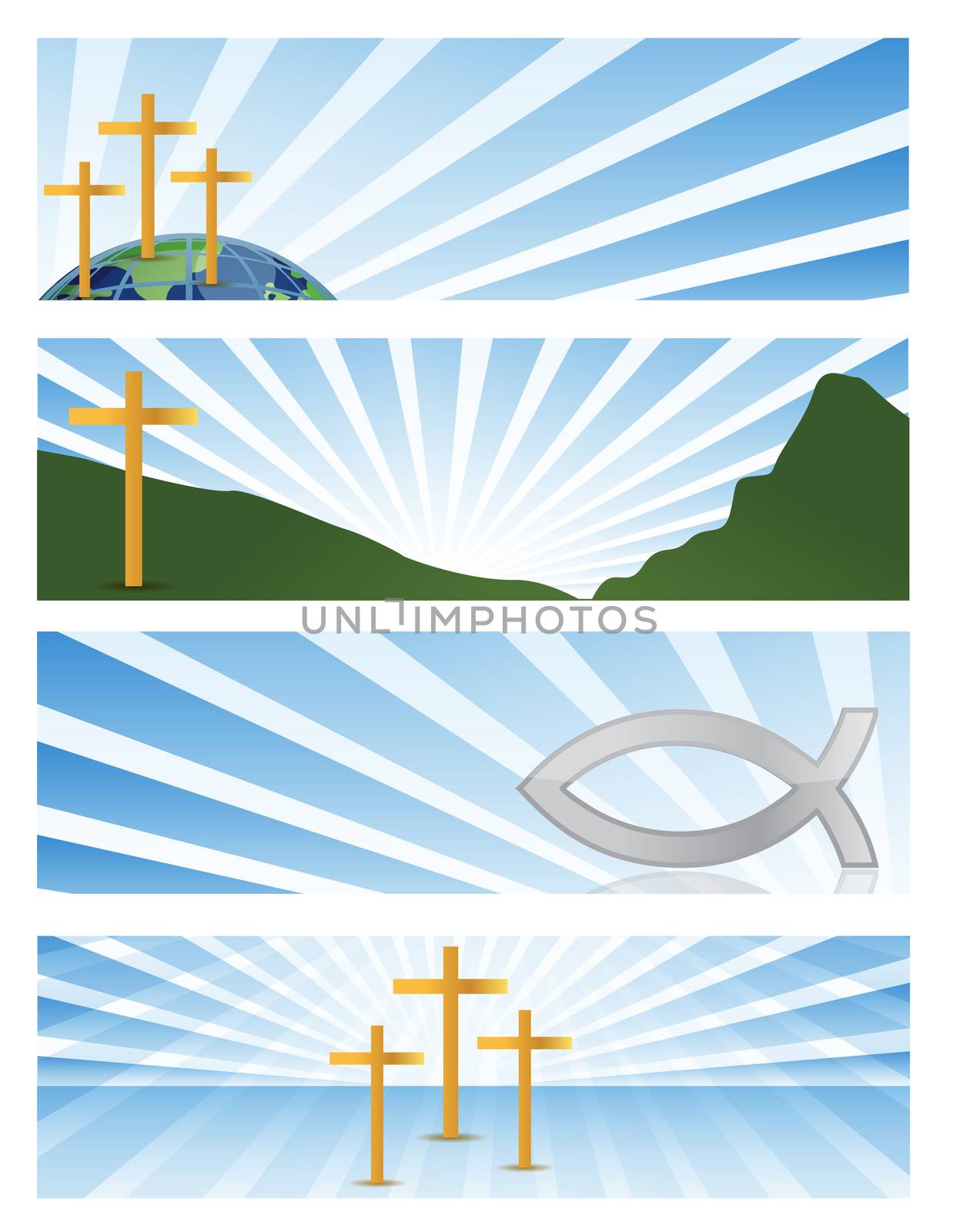 four illustration Religious banners isolated over a white background