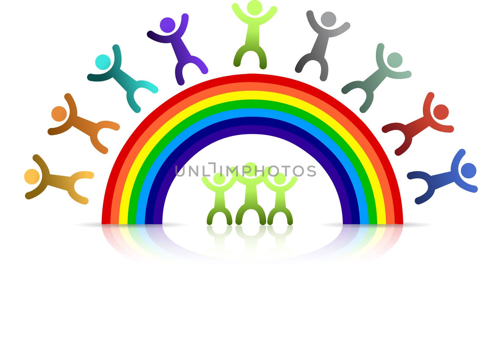 Diversity rainbow kids isolated over a white background