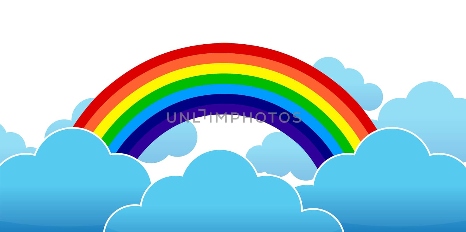 clouds with a rainbow on blue background illustration design