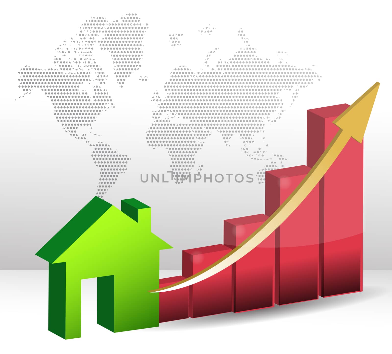 Housing market business charts with green house