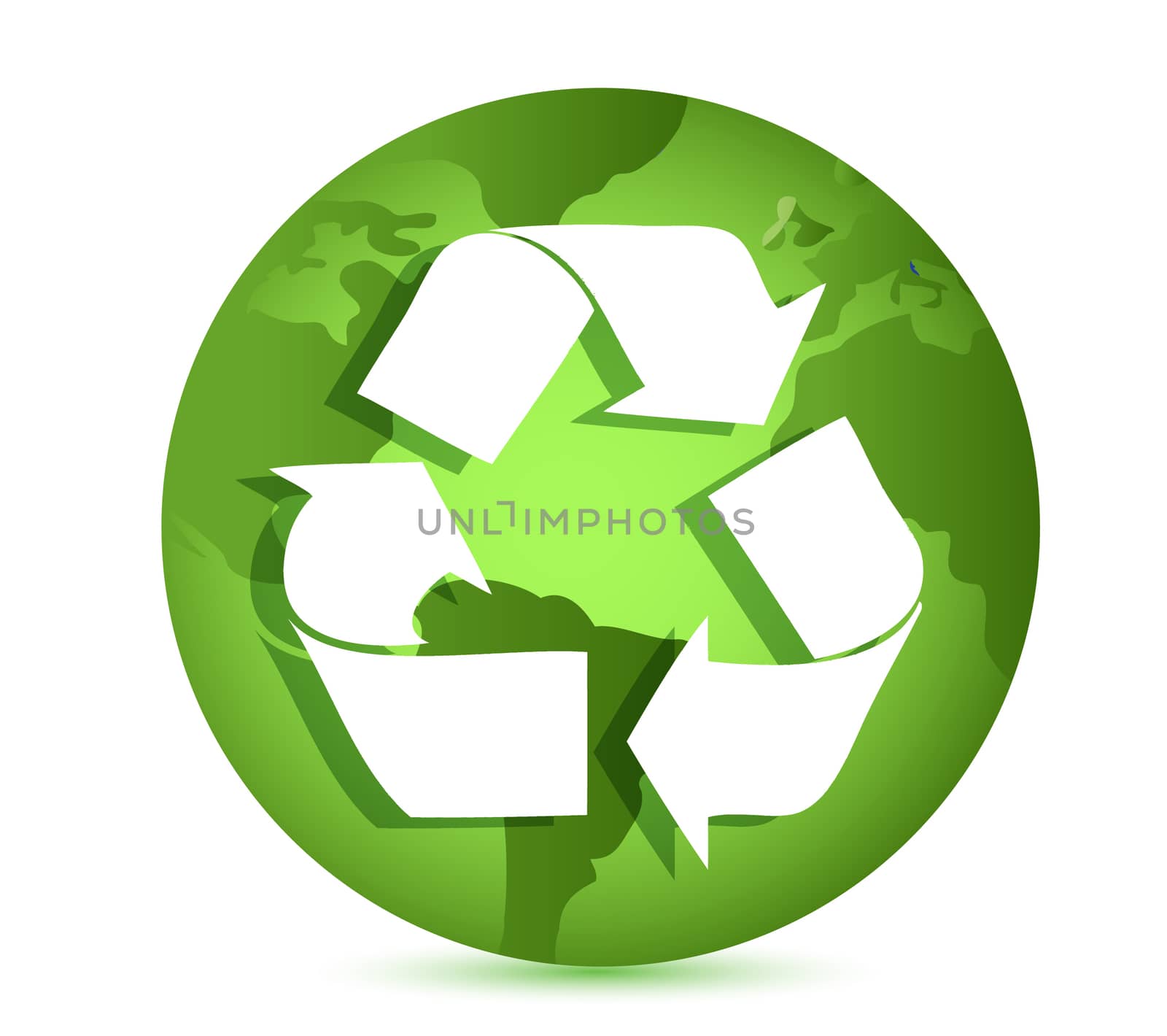Recycling symbol over Earth globe Conceptual illustration