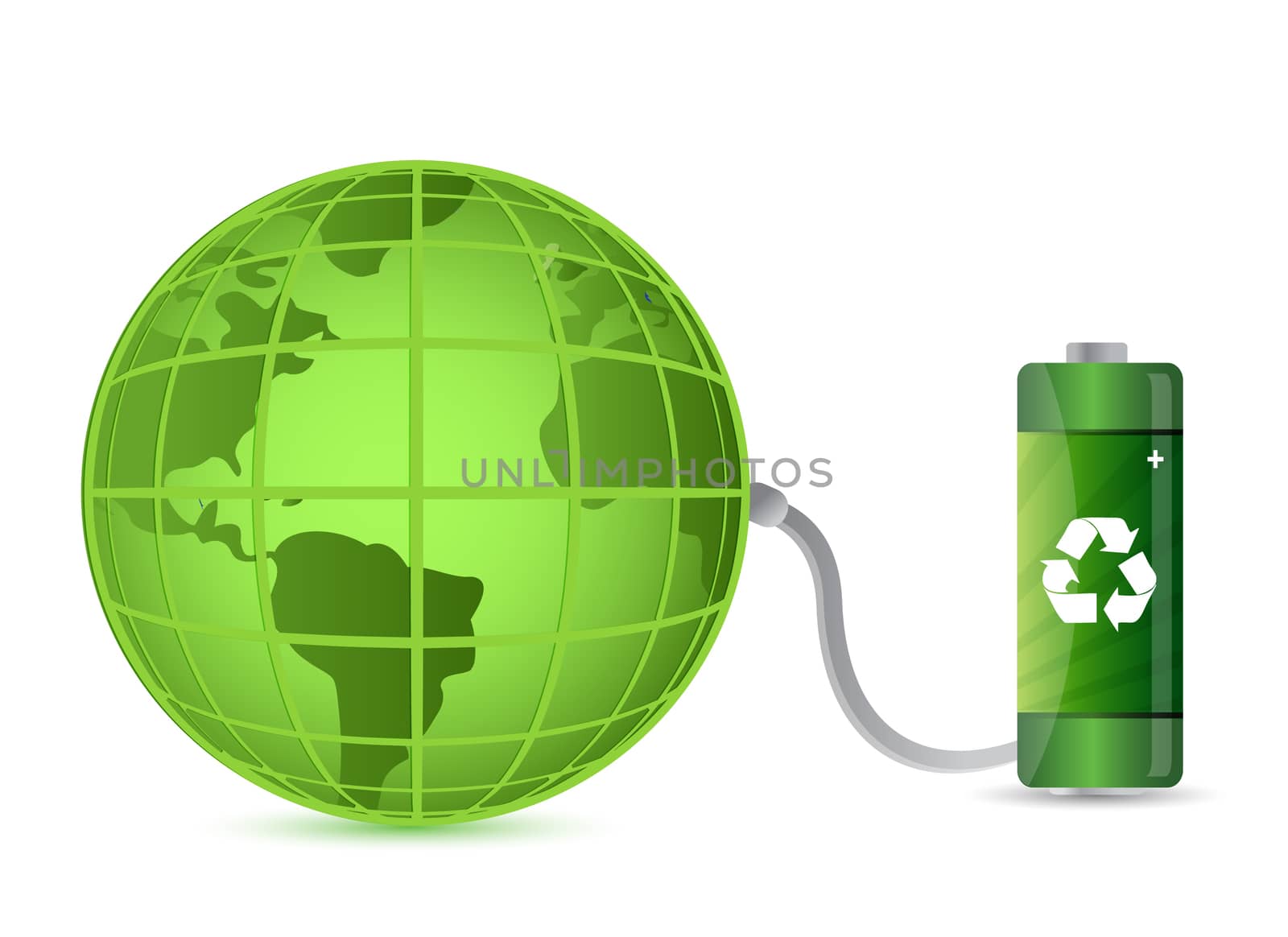 green battery with earth globe isolated on white background
