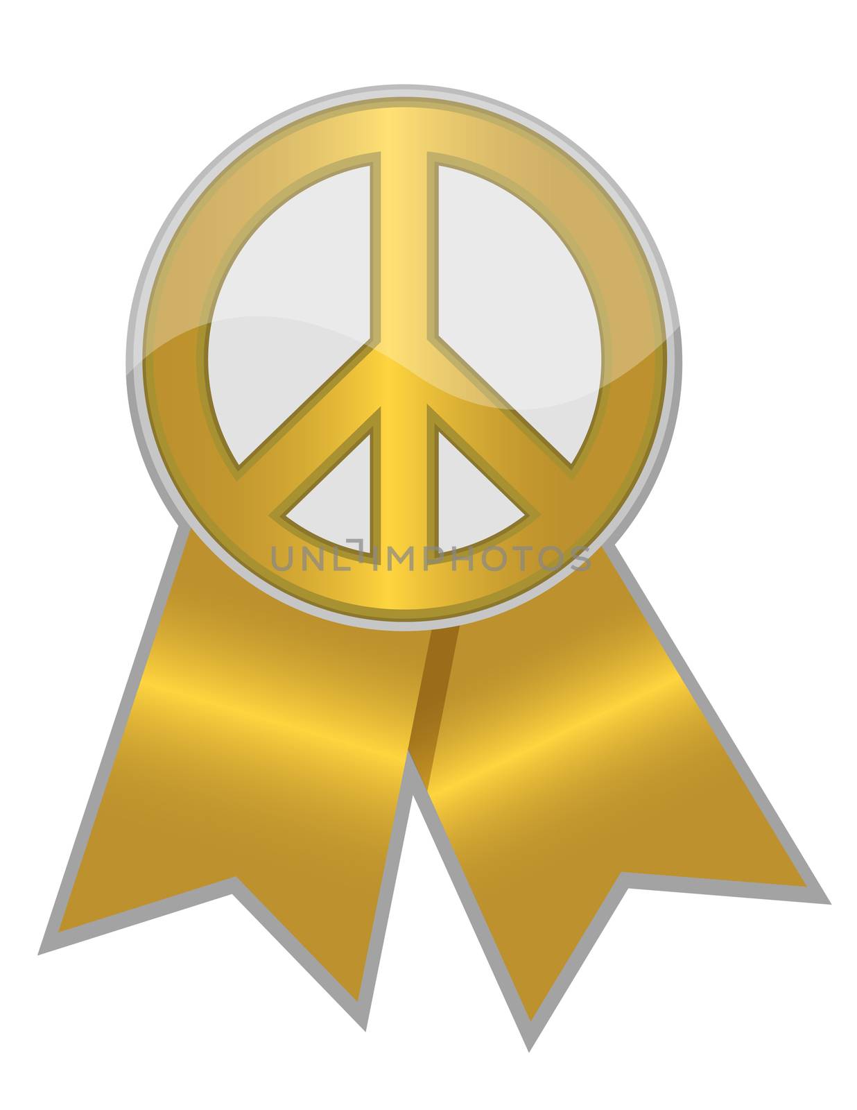 Gold Peace sign ribbon on white background.Gold Peace sign ribbon on white background.