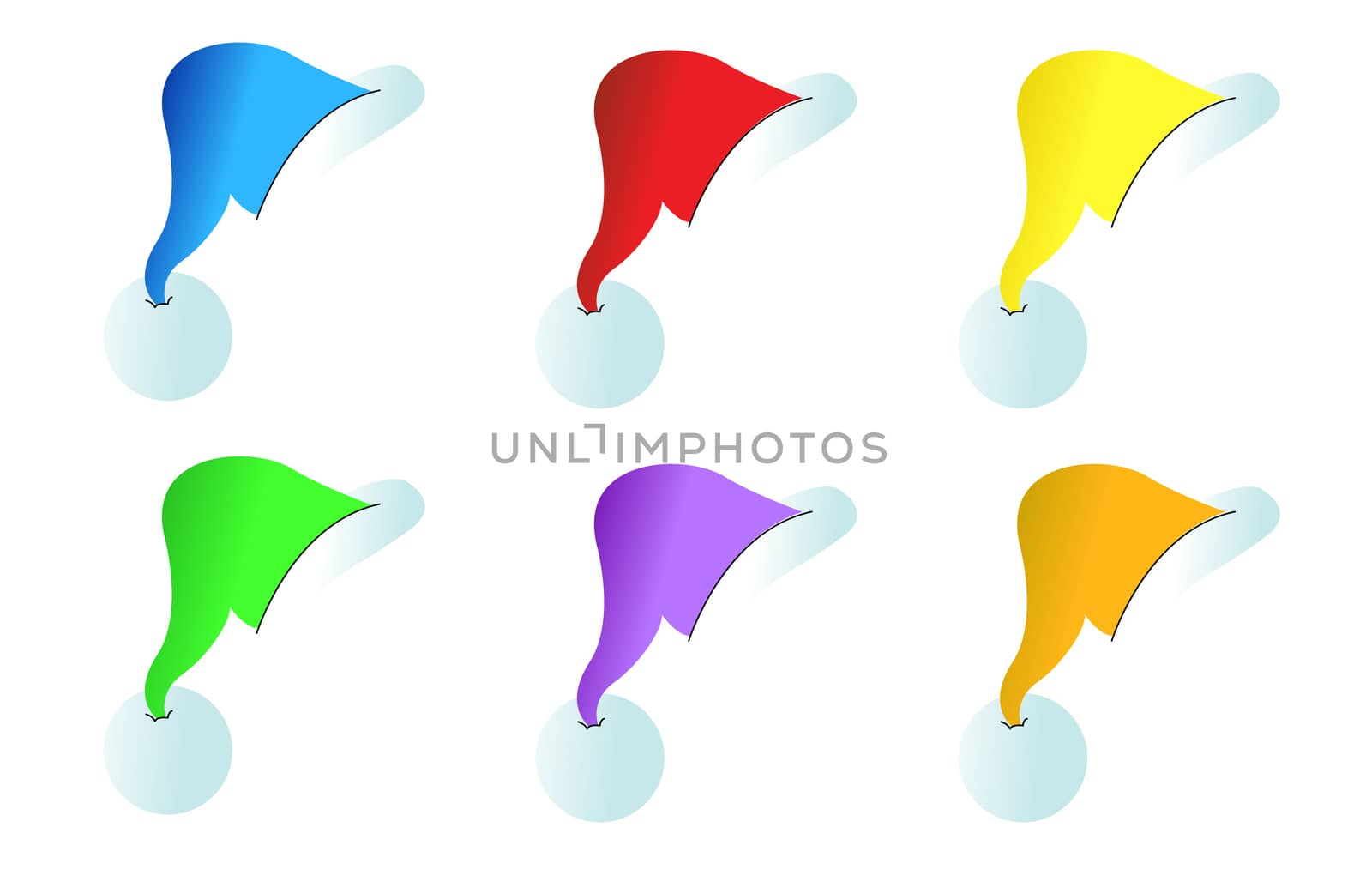 Santa hats in different colors over a white background