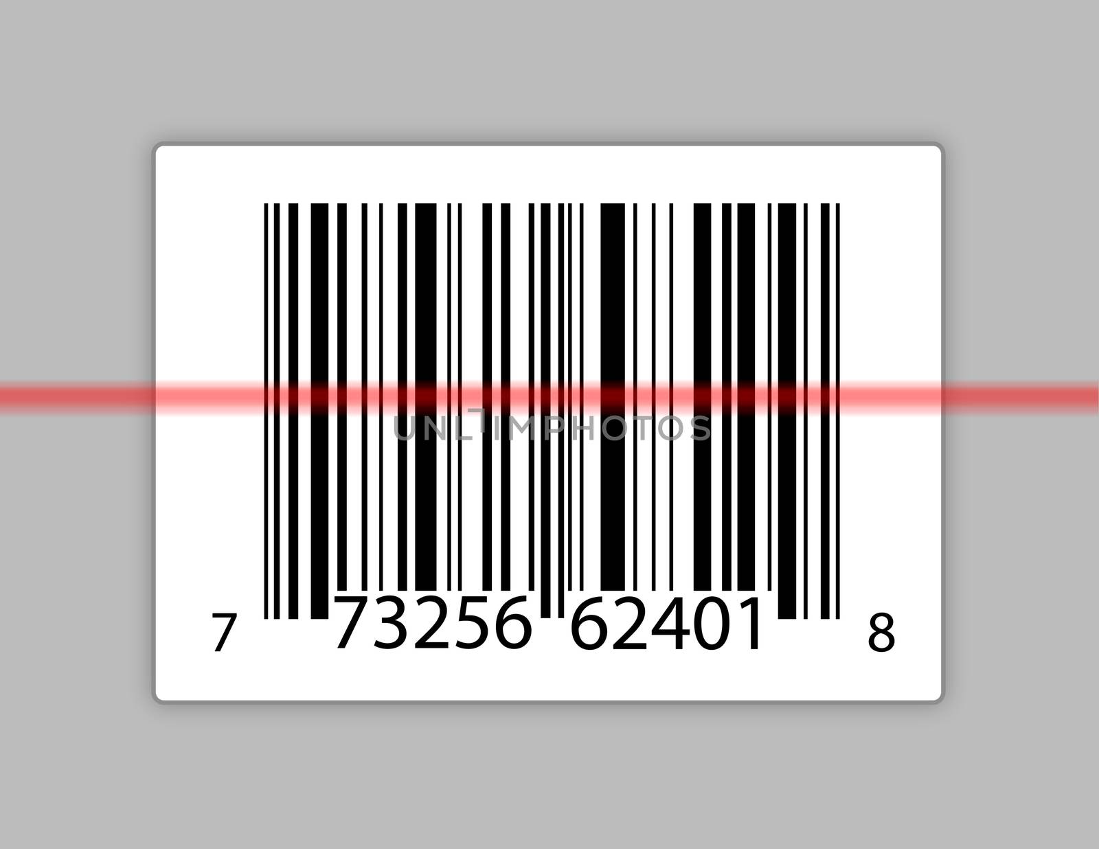 A typical product barcode with a laser scanning it.