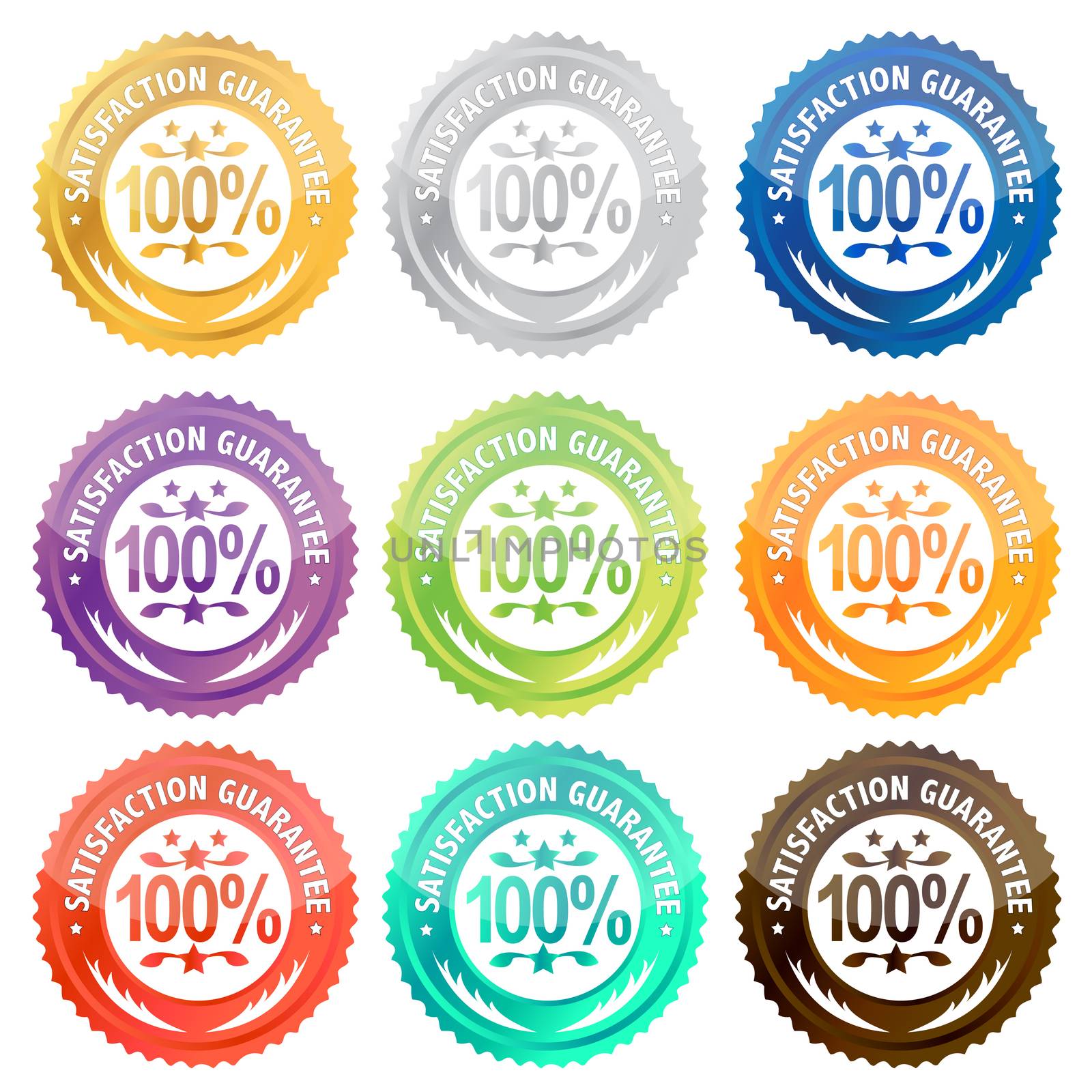 Illustration of different satisfaction guarantee labels . / Sati by alexmillos