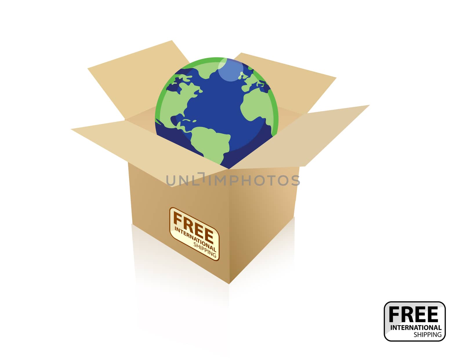 A International free shipping icon. The icon has a cardboard box with a globe inside. vector file also available. / Shipping world box / Shipping world box