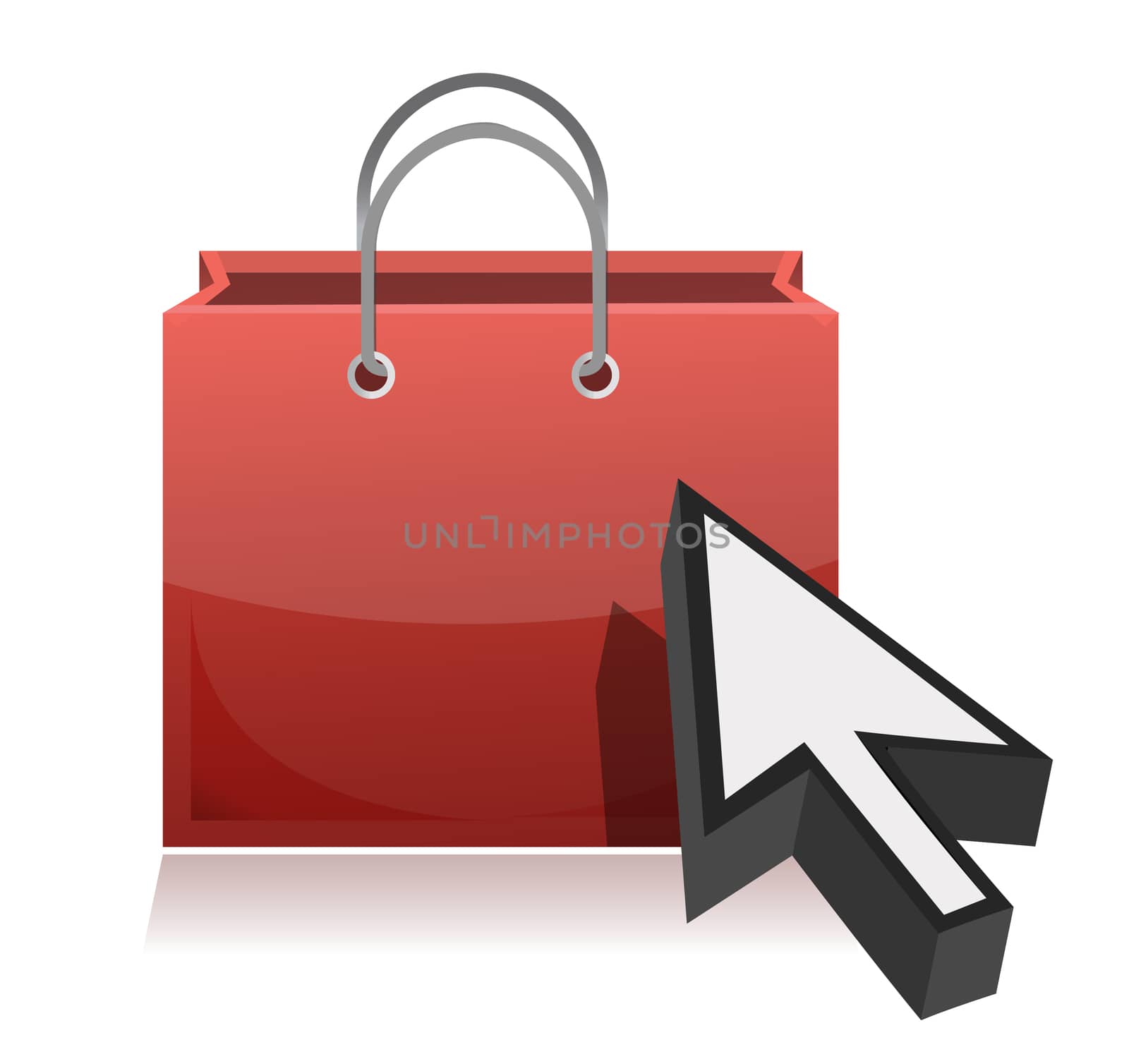 one shopping bag with an arrow cursor illustration by alexmillos