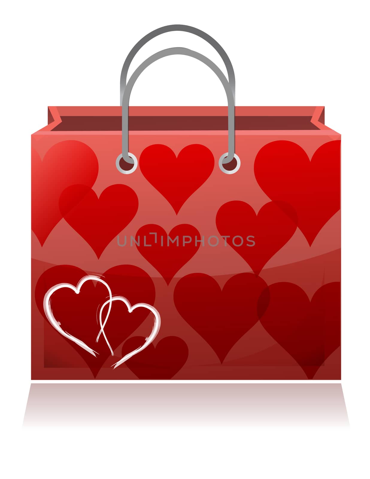 Love hearts valentine shopping bag on white background