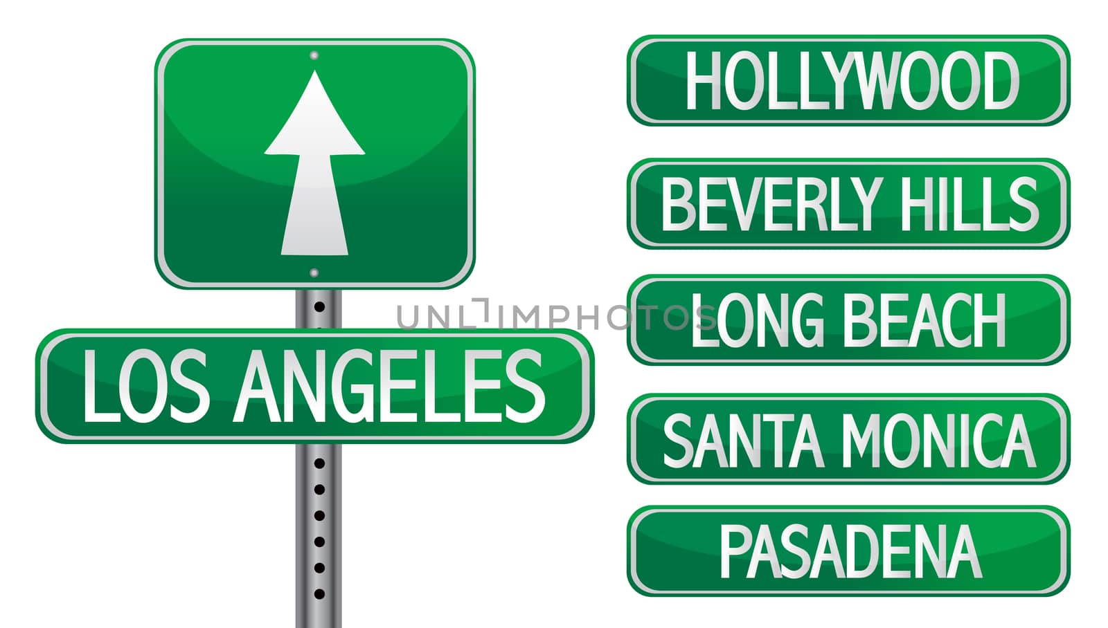 Los angeles street signs isolated over a white background