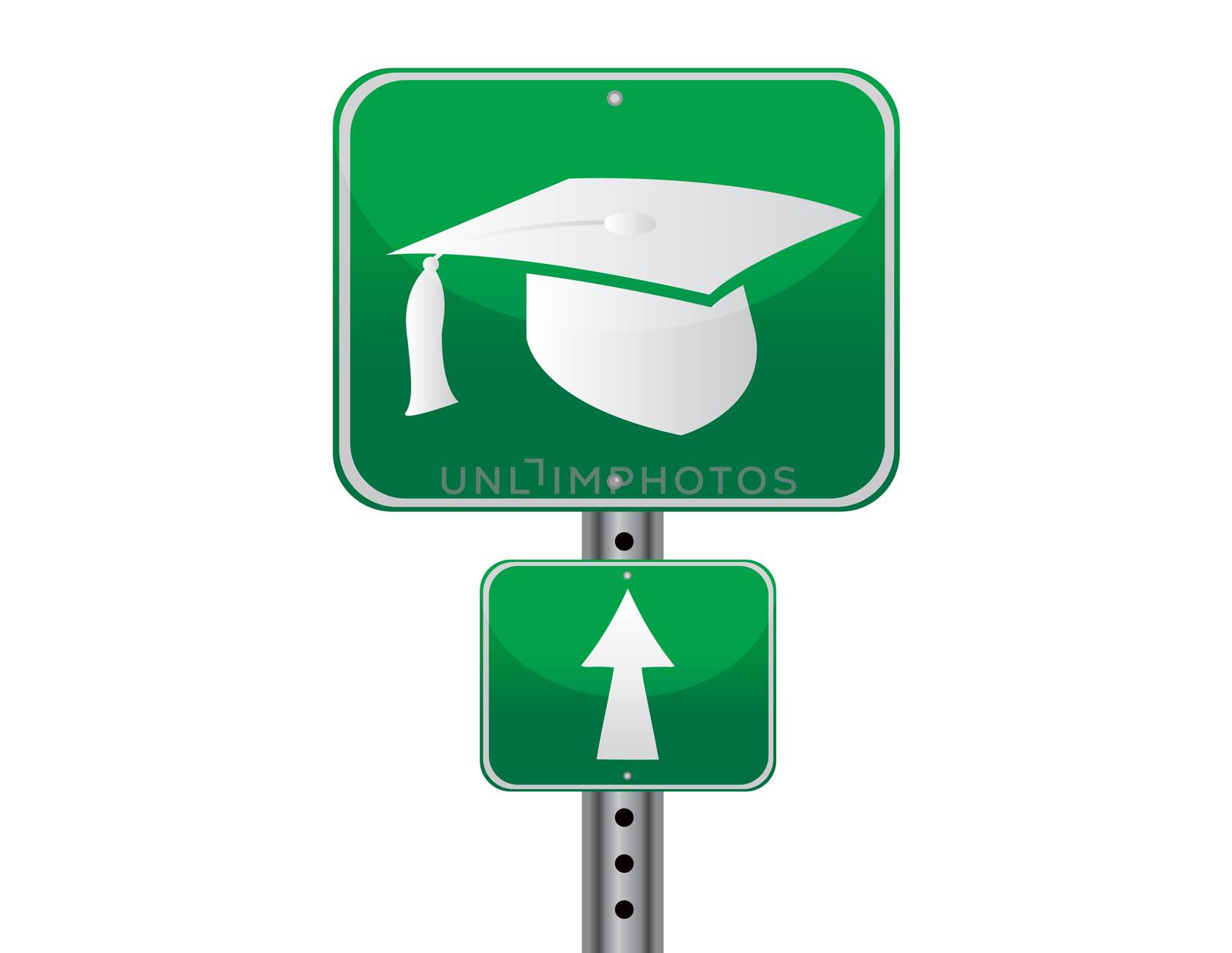 Graduation cap street sign over a white background. vector file by alexmillos