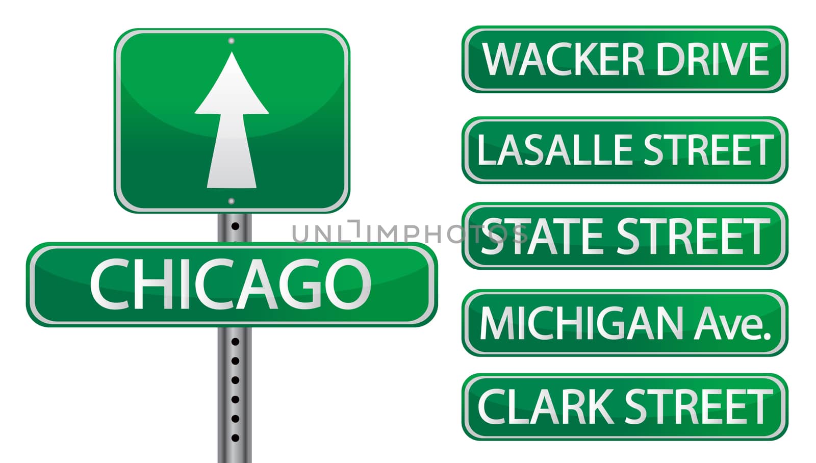 Chicago street signs isolated over white
