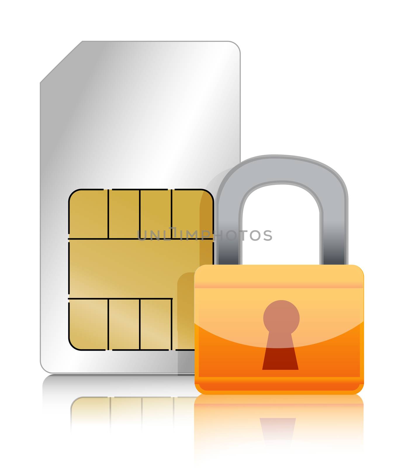 Sim cart with padlock illustration design over white