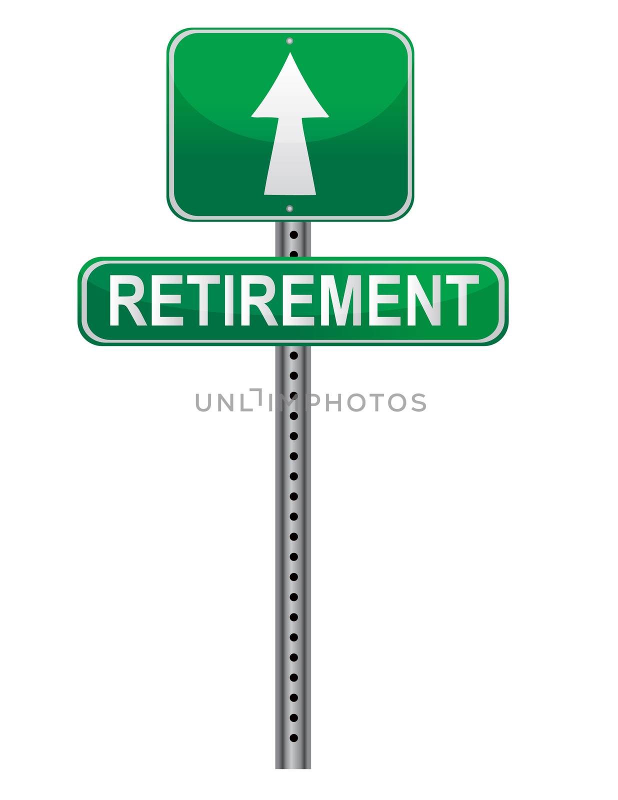 Street post sign pointing the Retirement. Vector file available by alexmillos