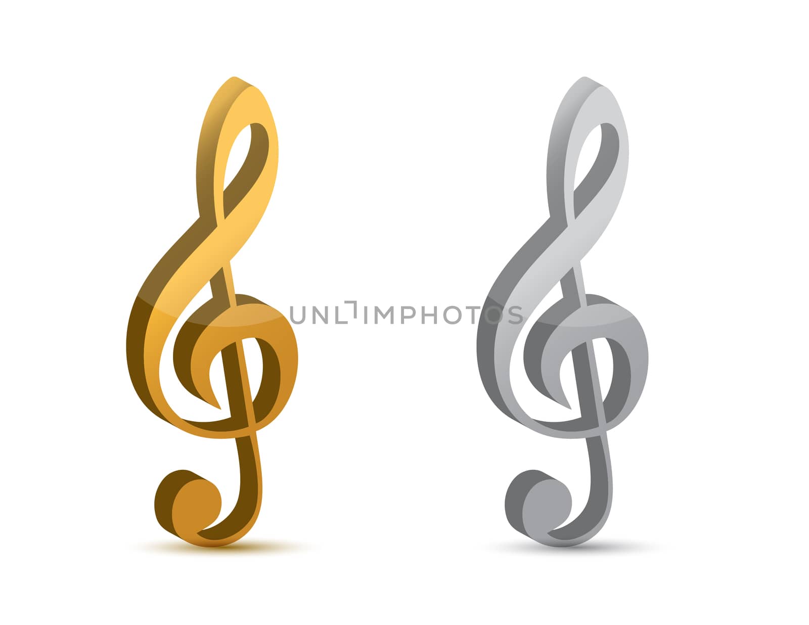 silver and gold musical clefs