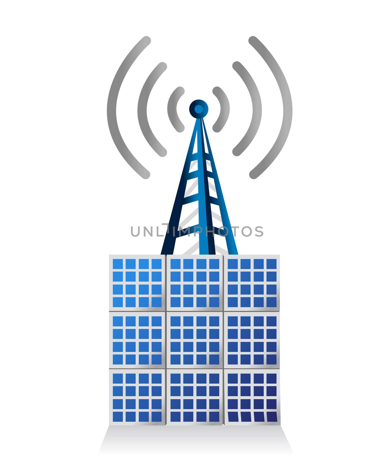 solar panel and wifi tower illustration design over white