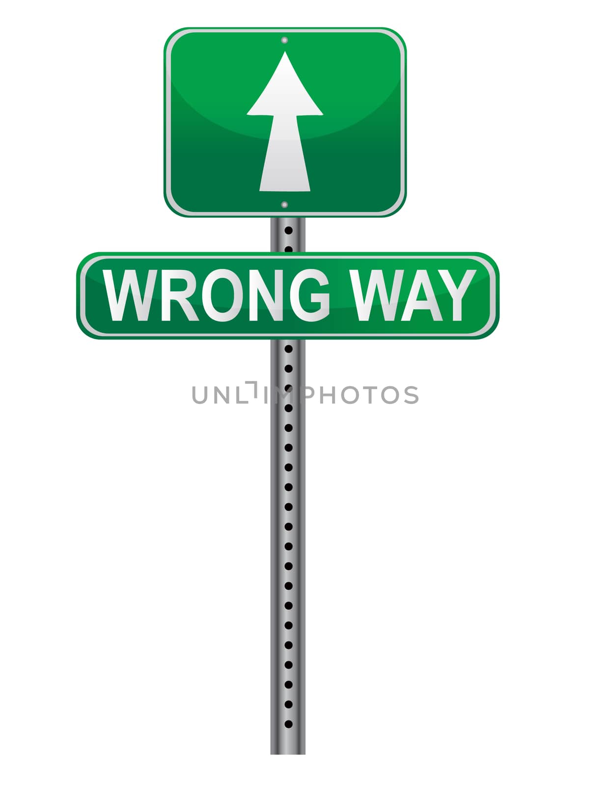 Wrong Way Street sign isolated over a white background.