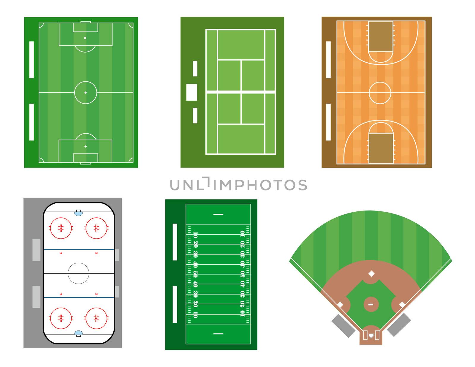 Set of sport fields and courts. Vector file also available.