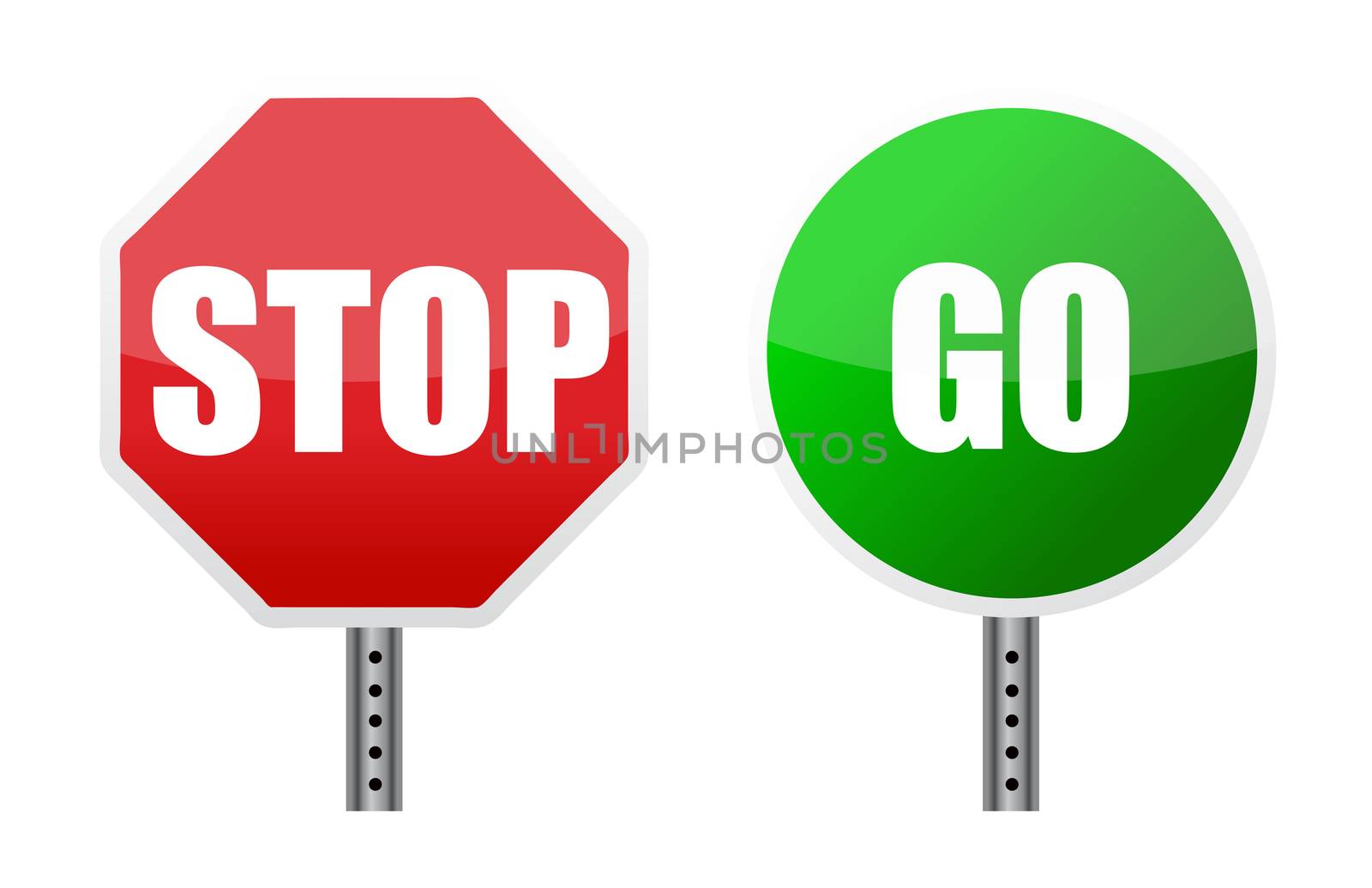 stop go sign illustrations over a white background by alexmillos